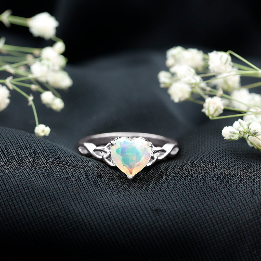 Certified 2 Carat Ethiopian Opal Heart Engagement Ring with Celtic Knot