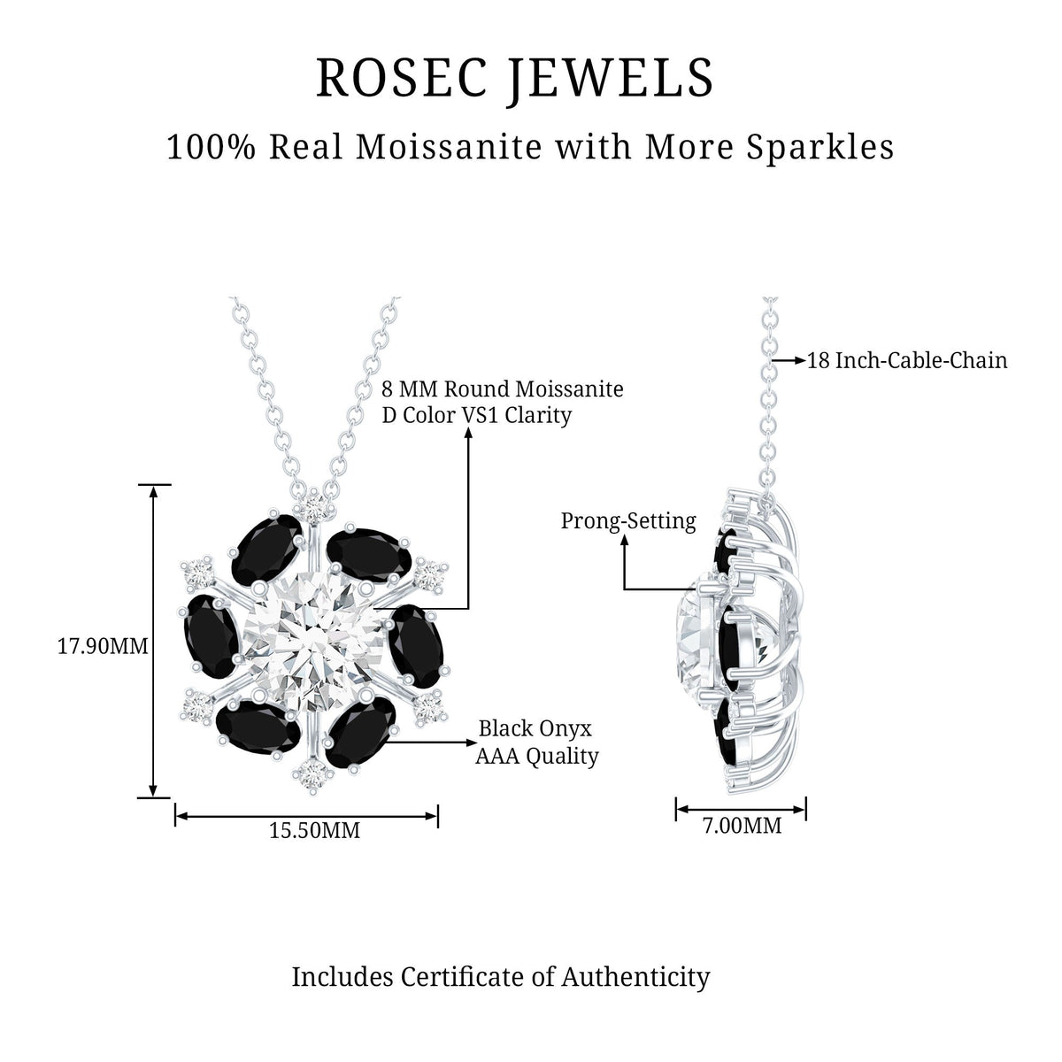 Certified 2 Carat Moissanite Statement Necklace with Black Onyx