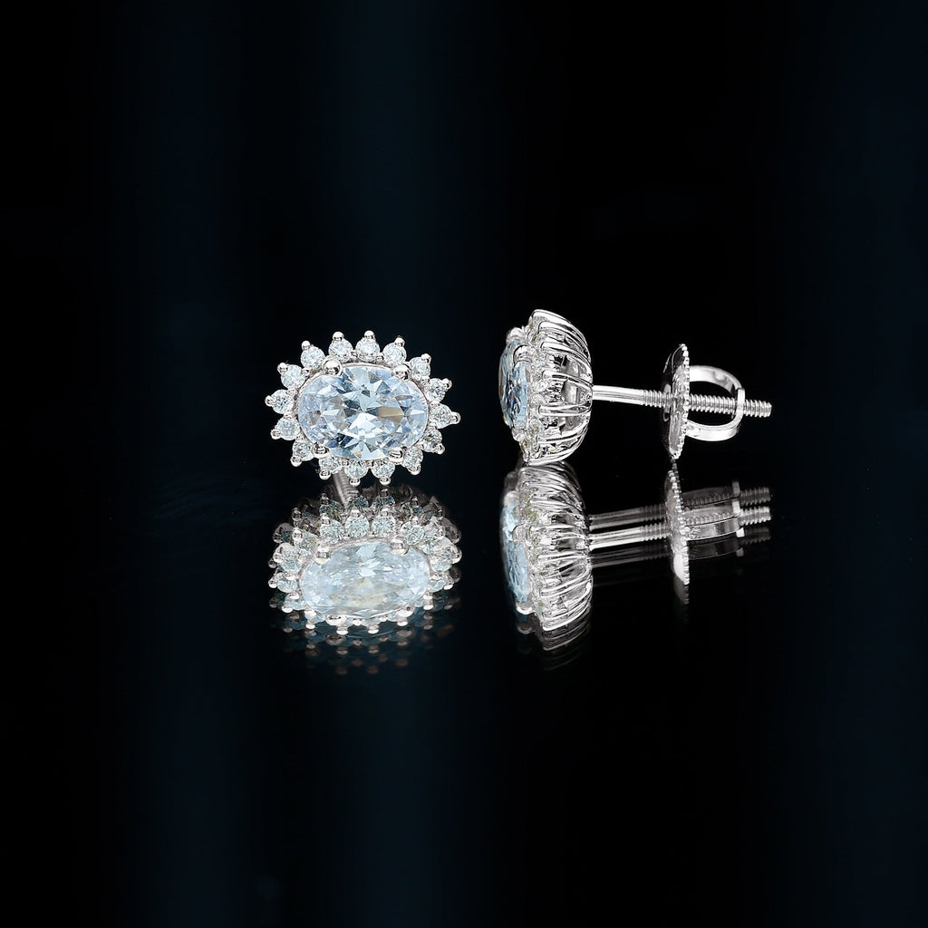 Certified 2 Carat Oval Cubic Zirconia Halo Stud Earrings in Silver