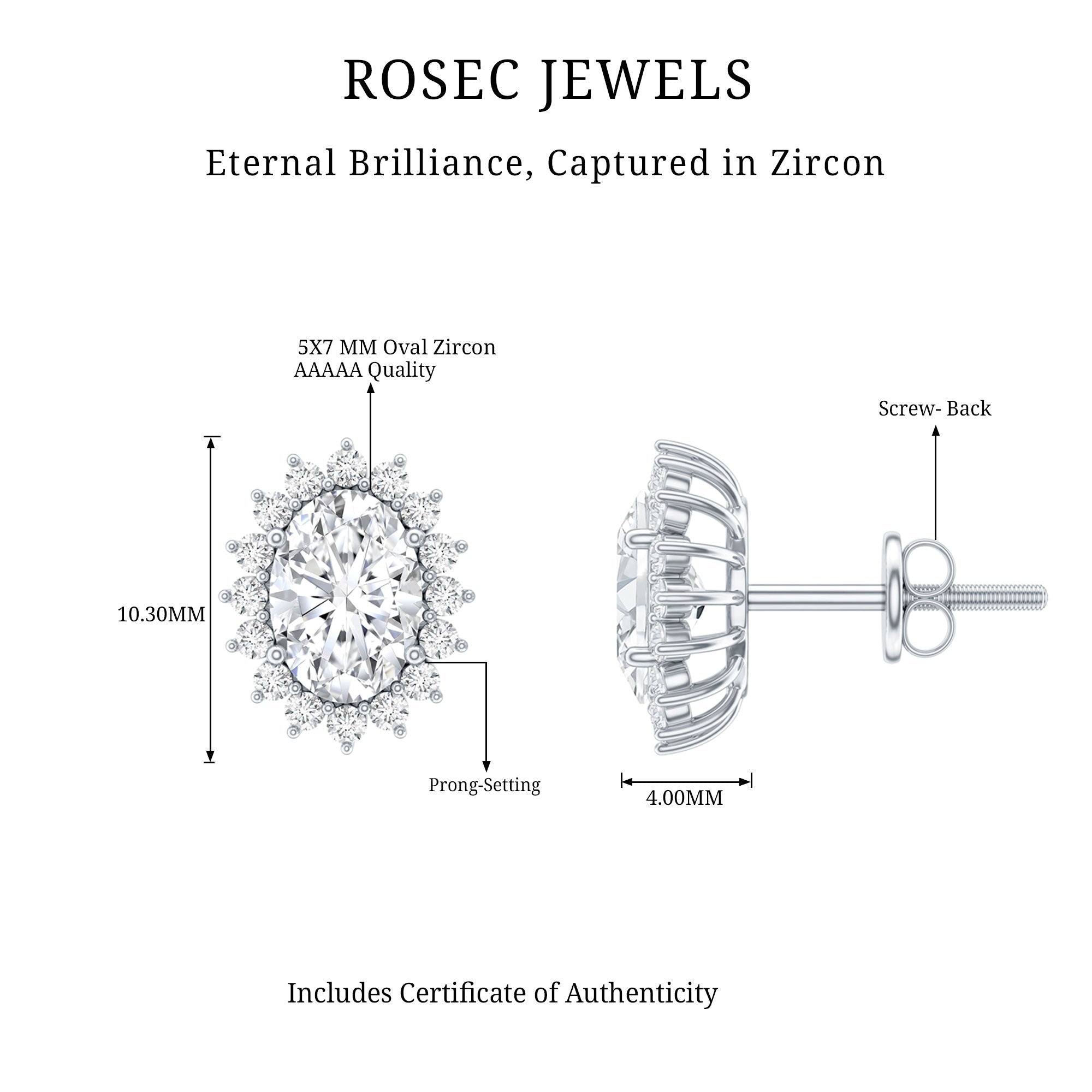 Certified 2 Carat Oval Cubic Zirconia Halo Stud Earrings in Silver
