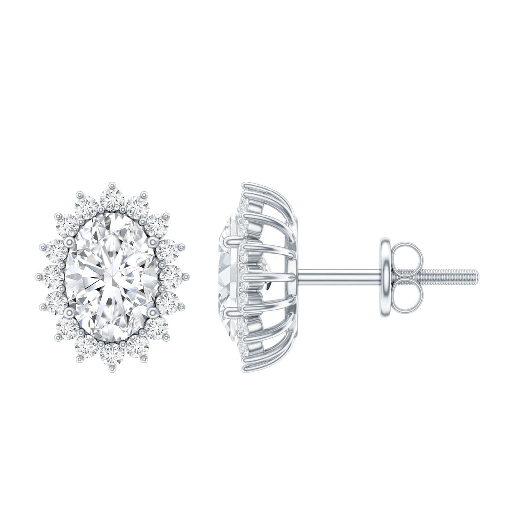 Certified 2 Carat Oval Cubic Zirconia Halo Stud Earrings in Silver