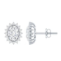 Certified 2 Carat Oval Cubic Zirconia Halo Stud Earrings in Silver