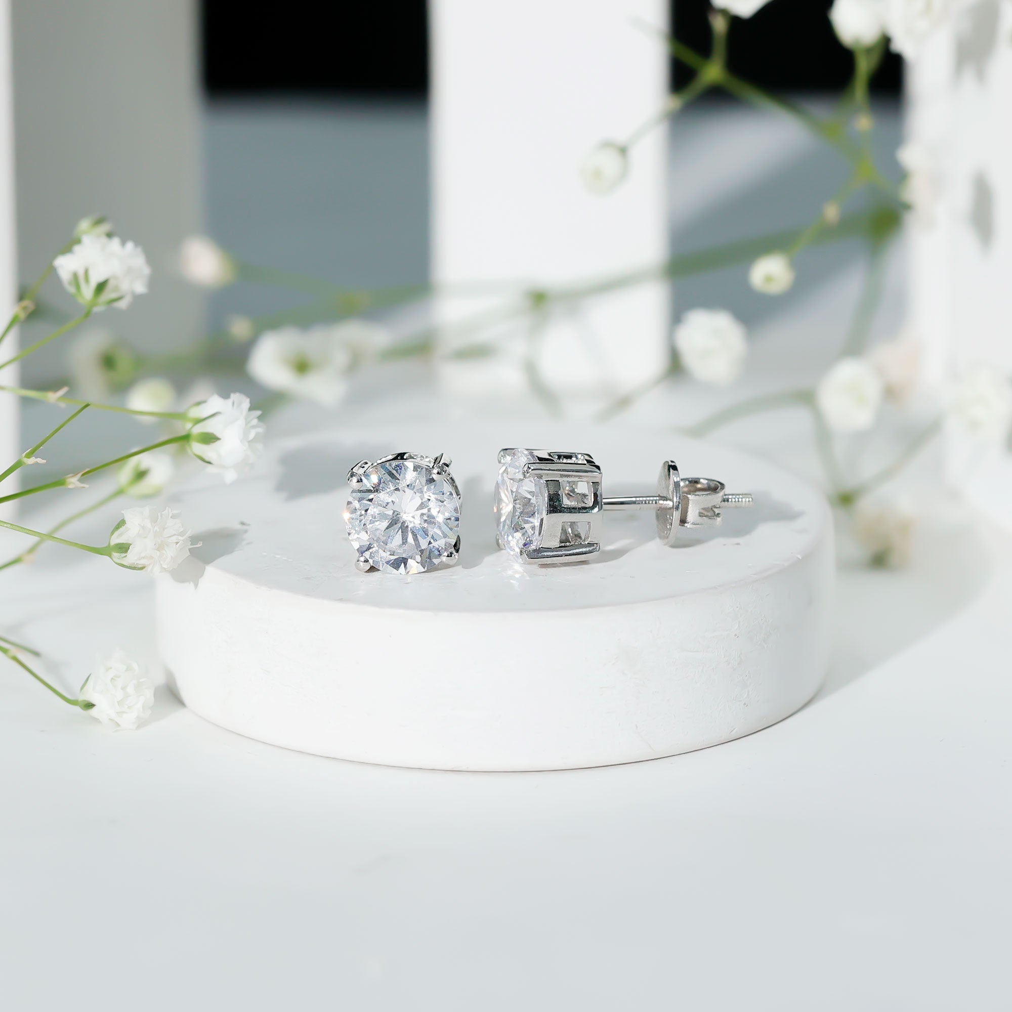 Certified 2.7 Carat Cubic Zirconia Stud Earrings with Screw Back