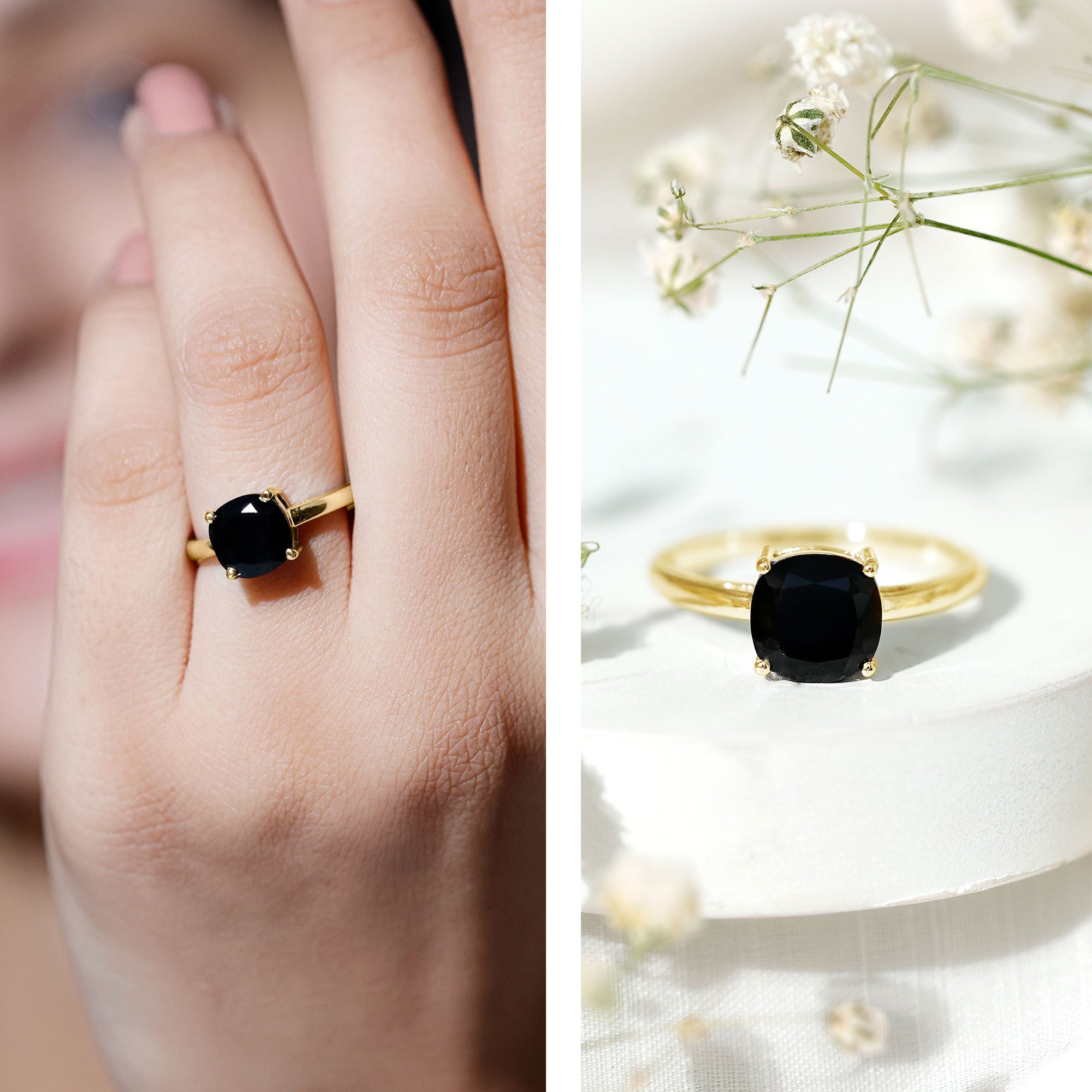 Certified 2.8 Carat Lab Grown Black Diamond Cushion Cut Engagement Ring