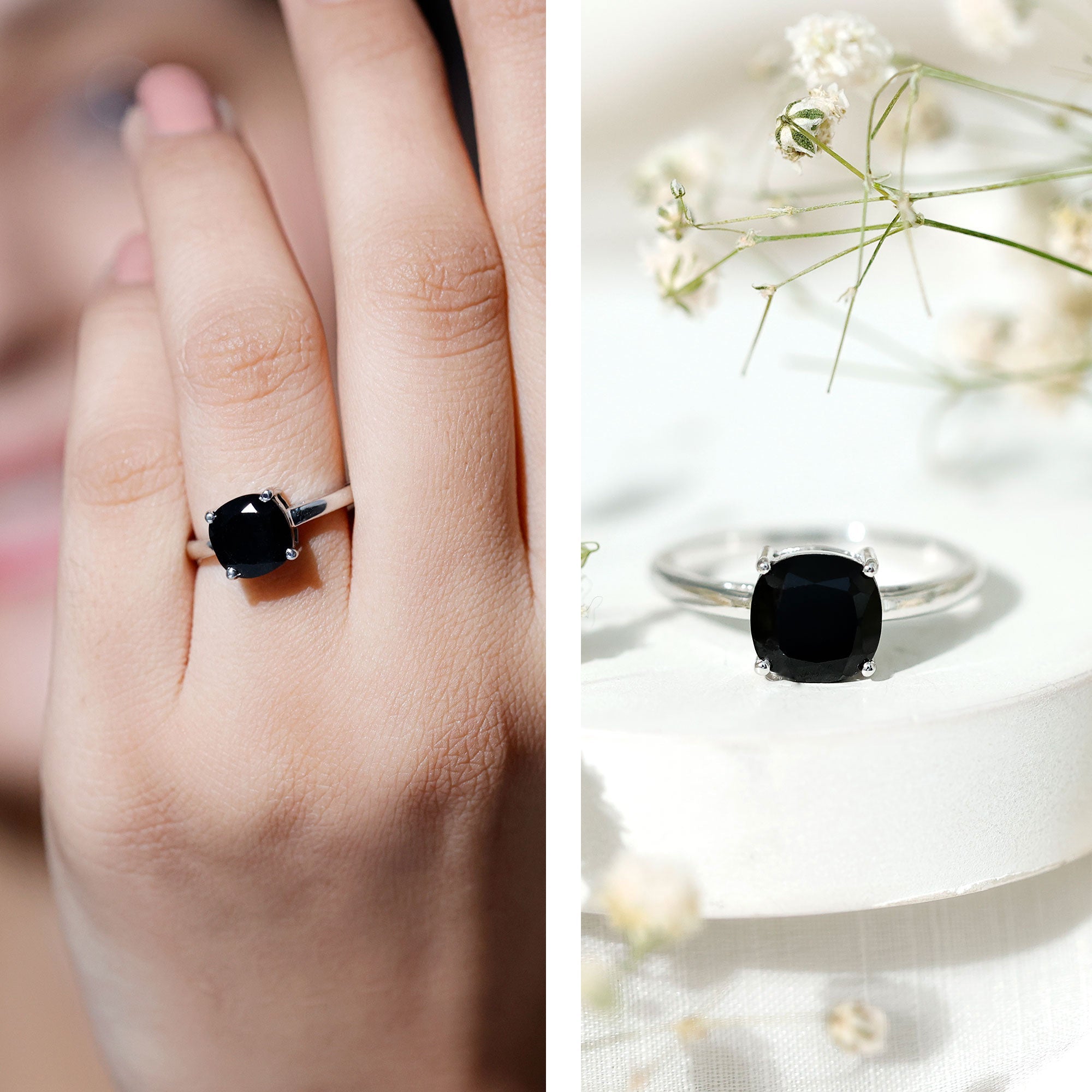 Certified 2.8 Carat Lab Grown Black Diamond Cushion Cut Engagement Ring