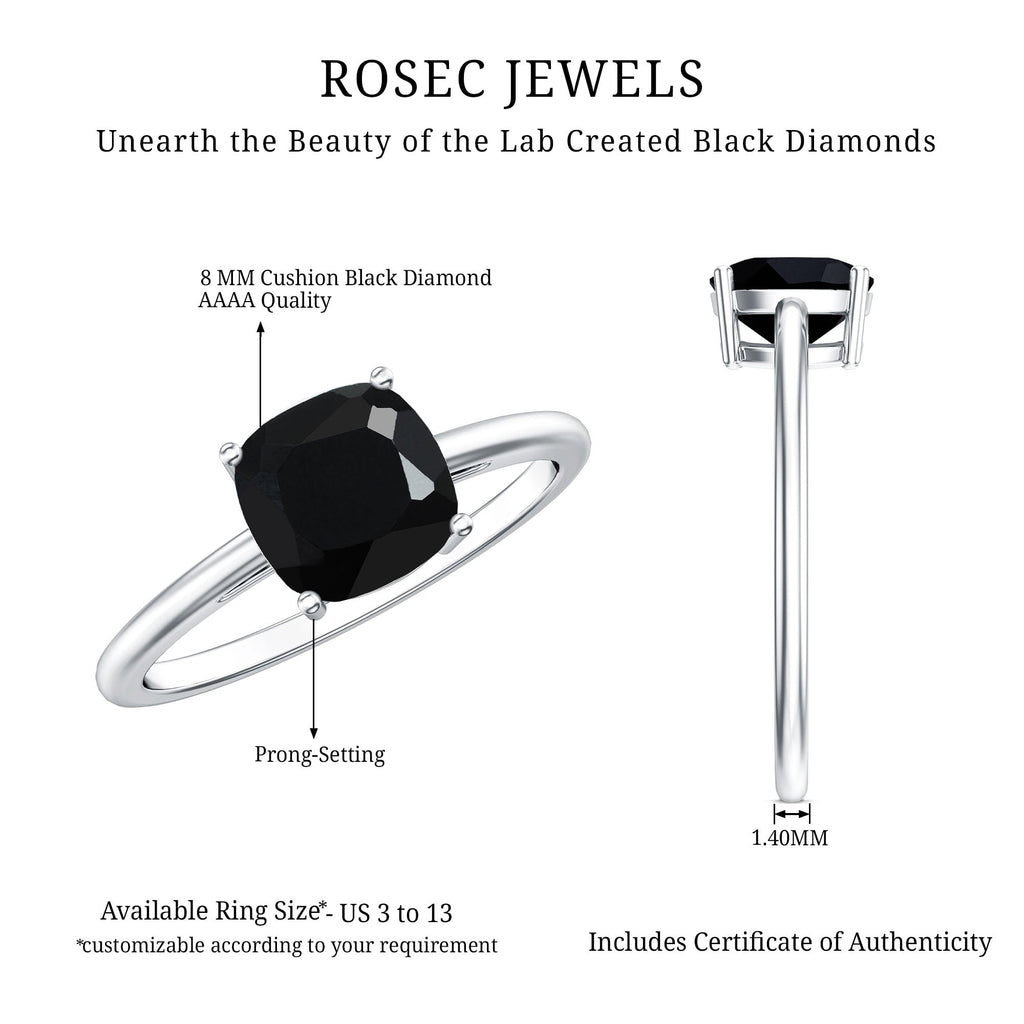 Certified 2.8 Carat Lab Grown Black Diamond Cushion Cut Engagement Ring