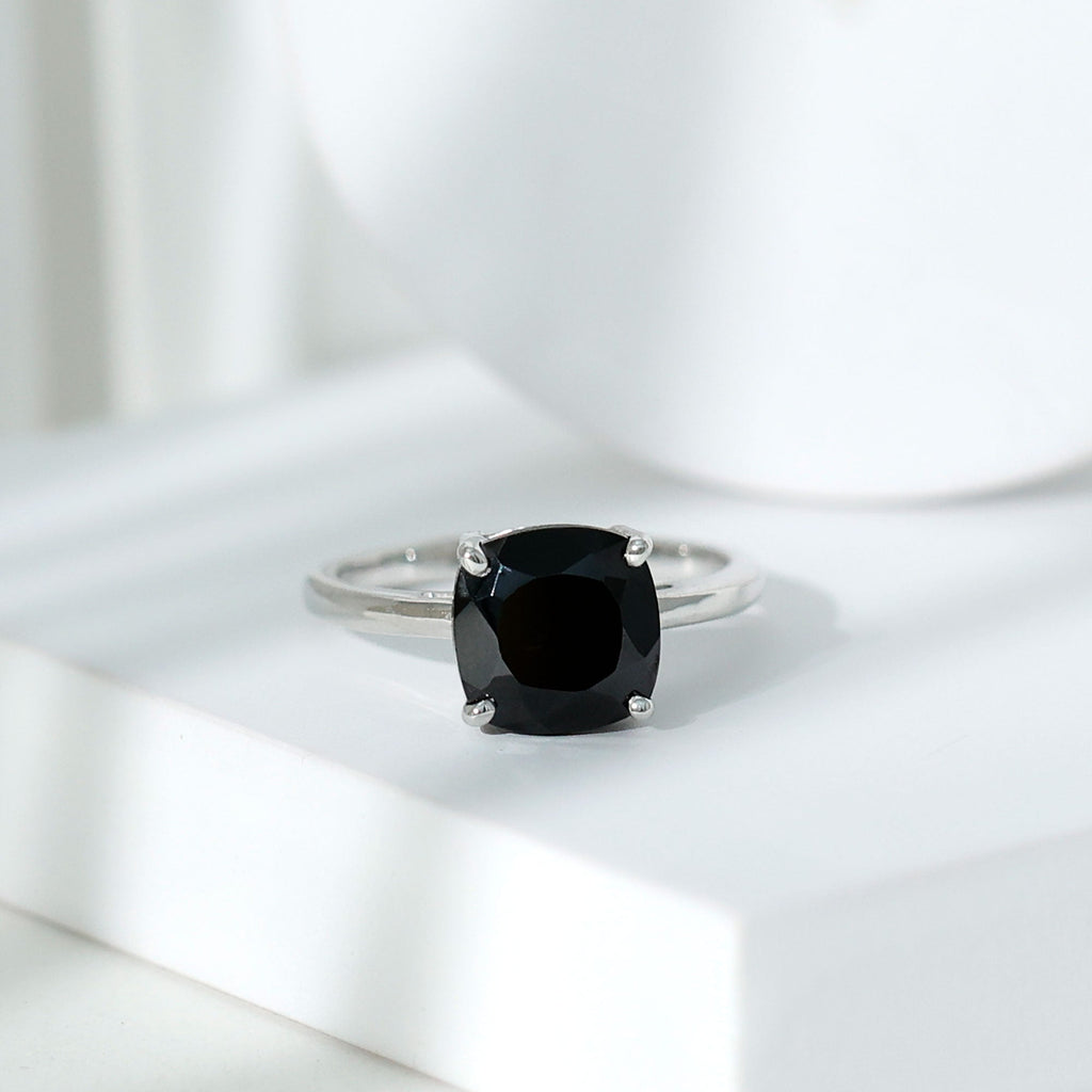 Certified 2.8 Carat Lab Grown Black Diamond Cushion Cut Engagement Ring