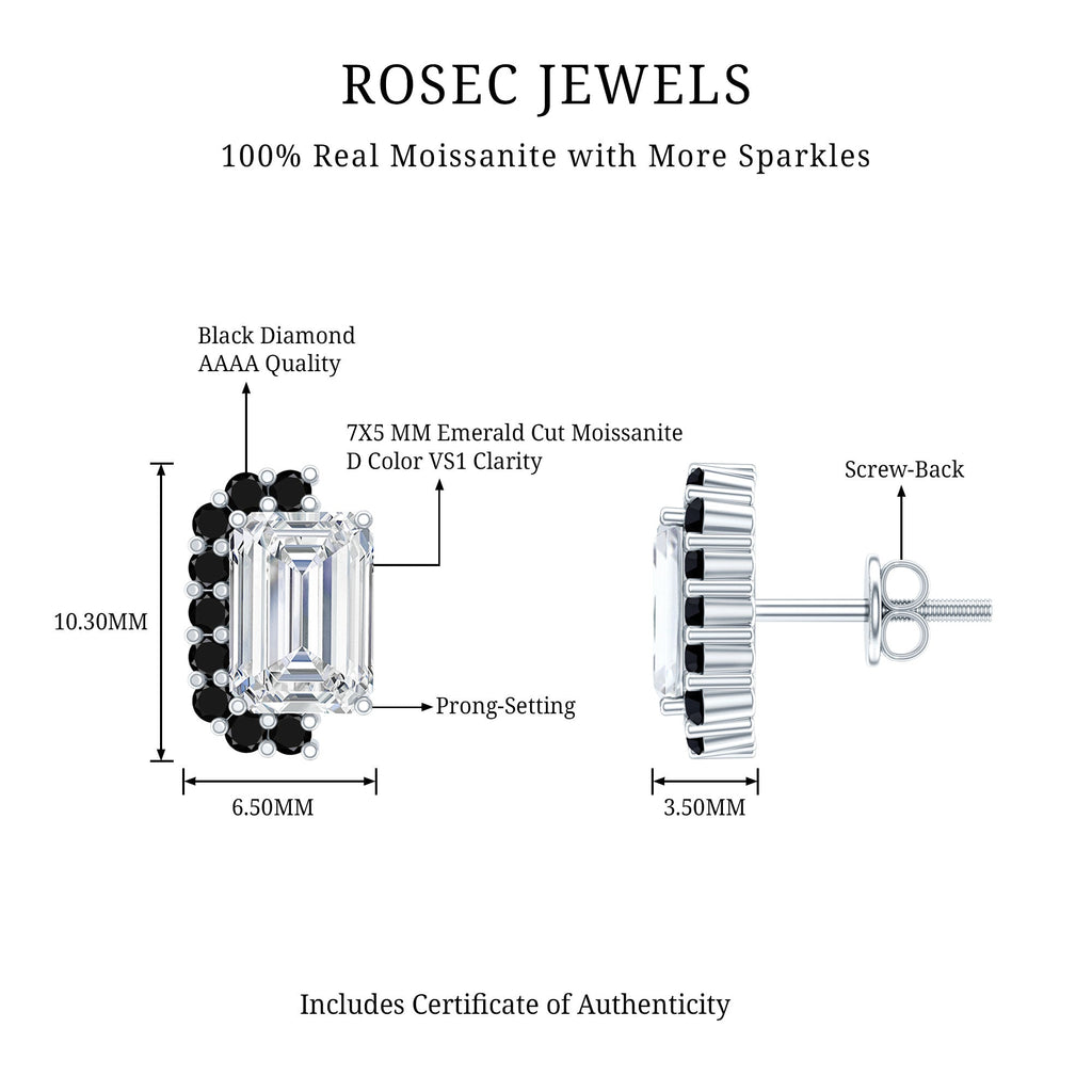 Certified 3.4 Carat Moissanite Stud Earrings with Lab Grown Black Diamond