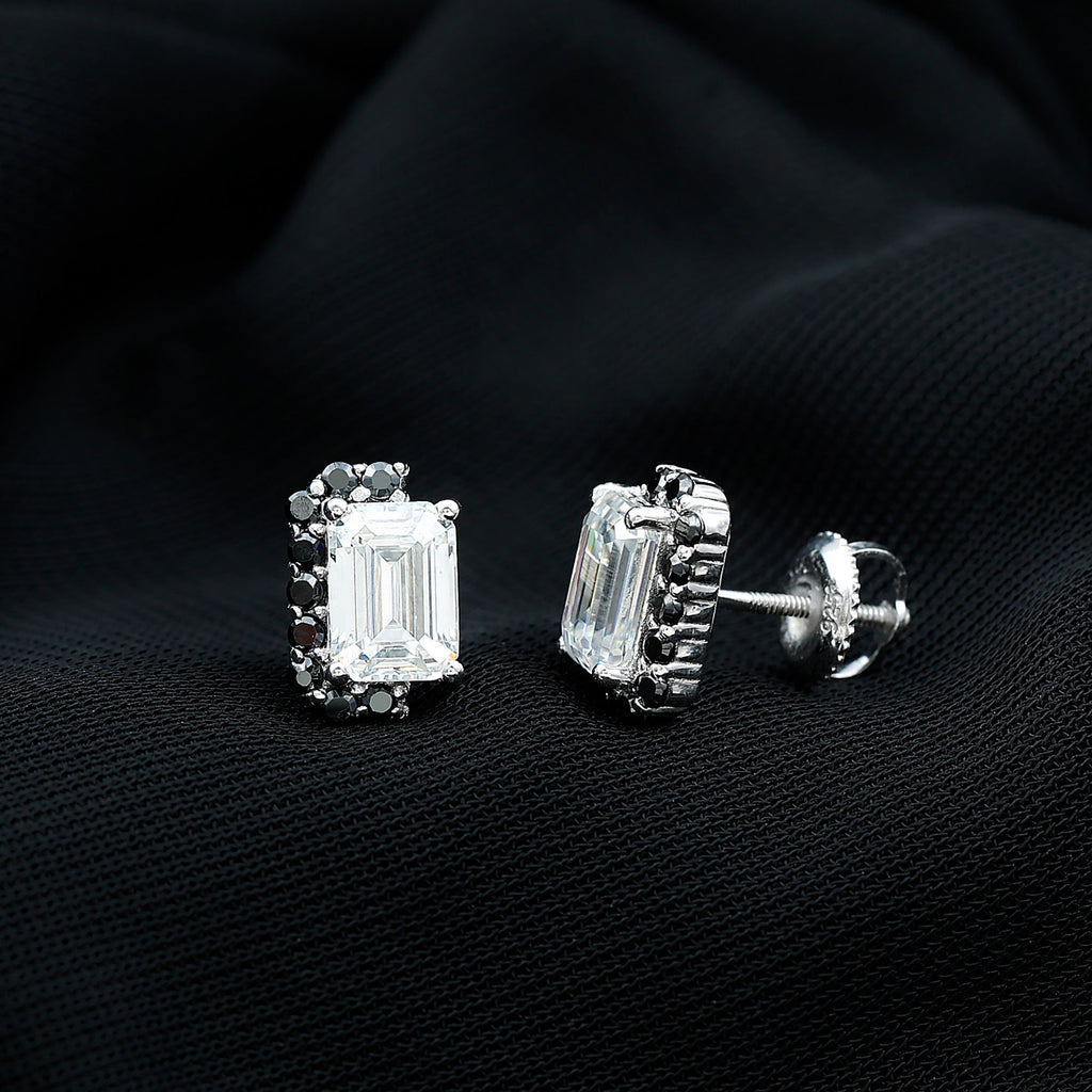 Certified 3.4 Carat Moissanite Stud Earrings with Lab Grown Black Diamond