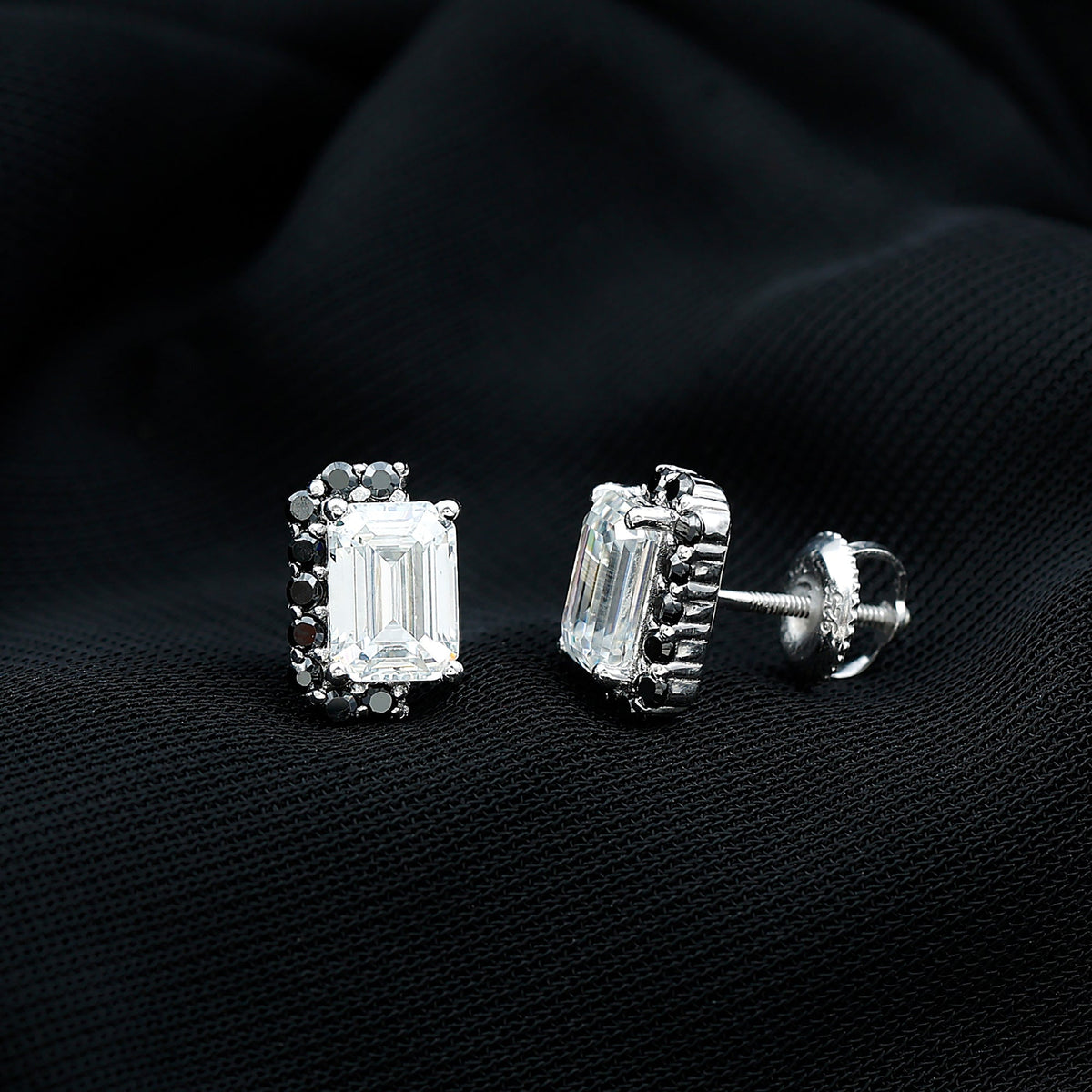 Certified 3.4 Carat Moissanite Stud Earrings with Lab Grown Black Diamond