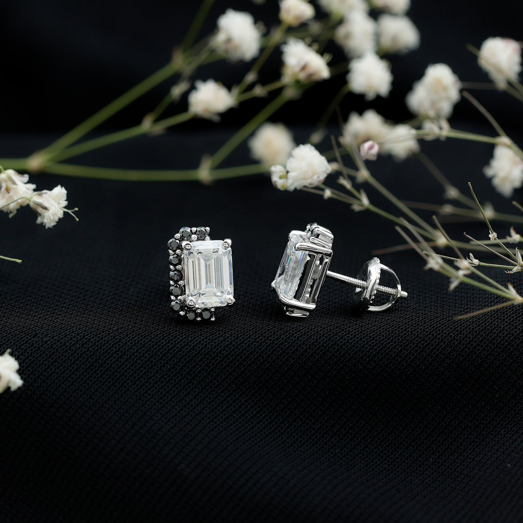 Certified 3.4 Carat Moissanite Stud Earrings with Lab Grown Black Diamond
