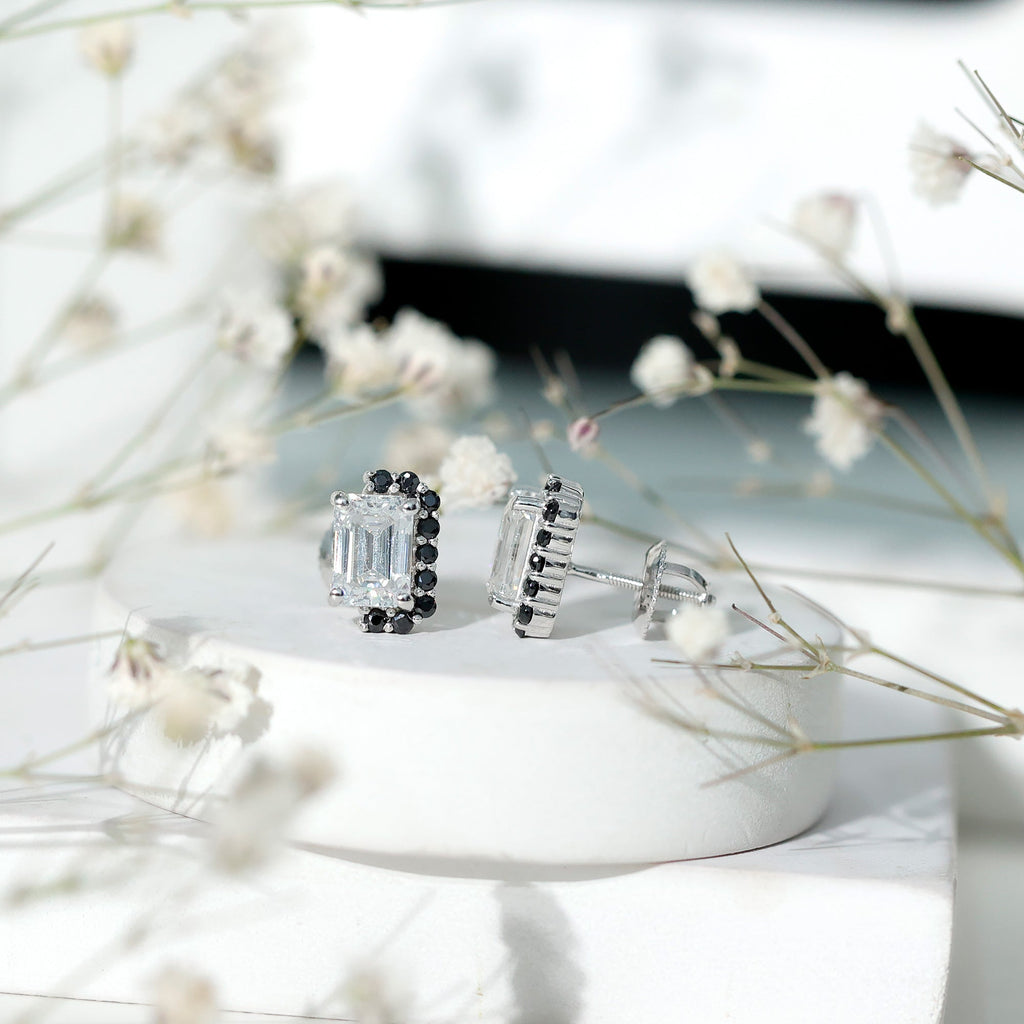 Certified 3.4 Carat Moissanite Stud Earrings with Lab Grown Black Diamond