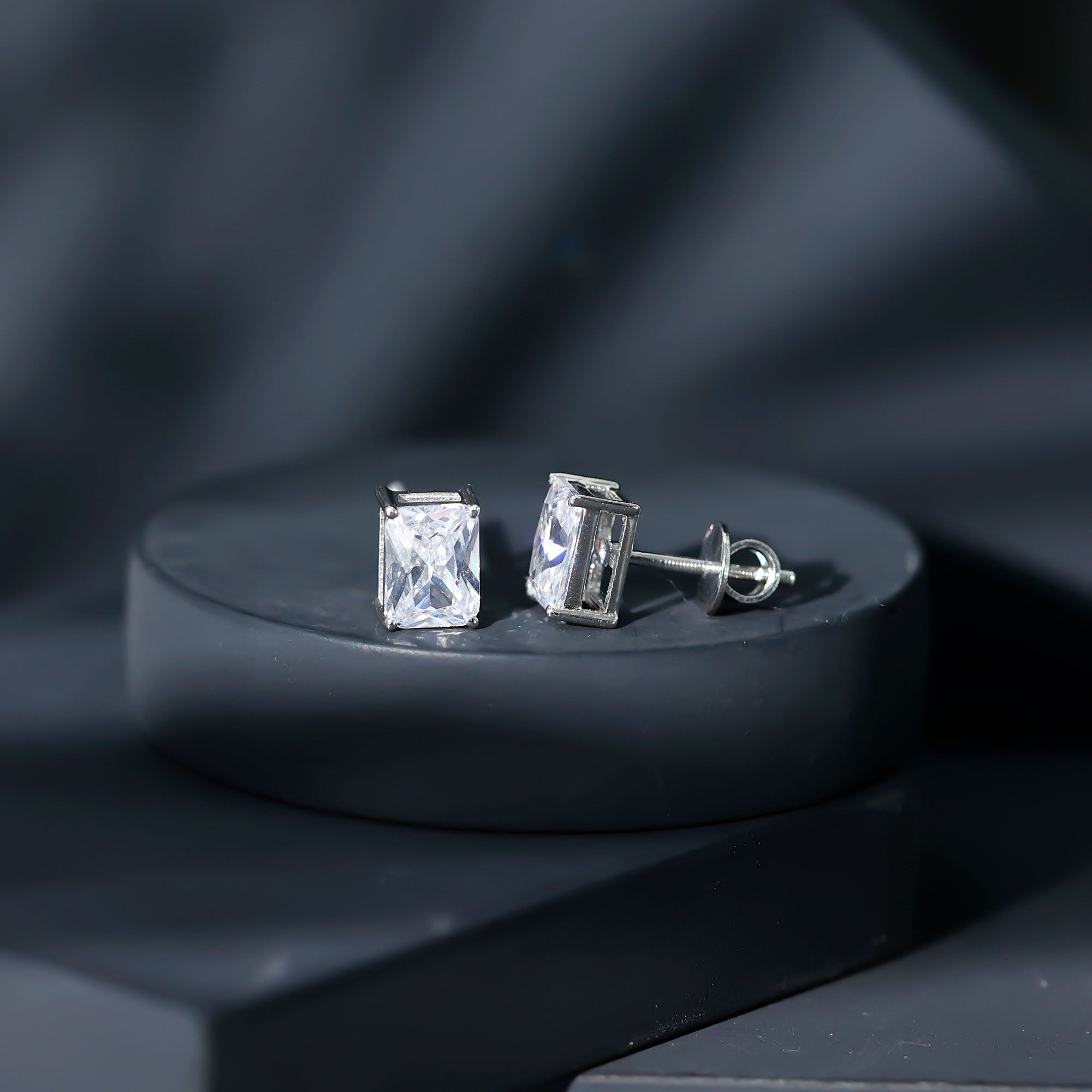 Certified 3.7 Carat Emerald Cut Cubic Zirconia Stud Earrings