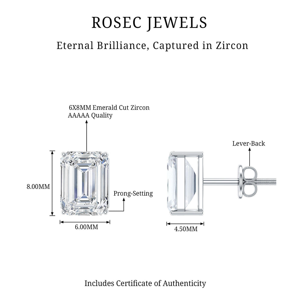 Certified 3.7 Carat Emerald Cut Cubic Zirconia Stud Earrings