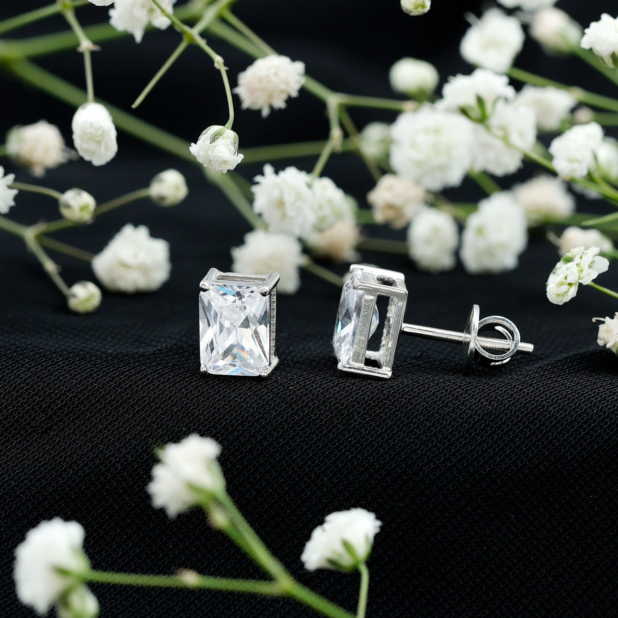Certified 3.7 Carat Emerald Cut Cubic Zirconia Stud Earrings