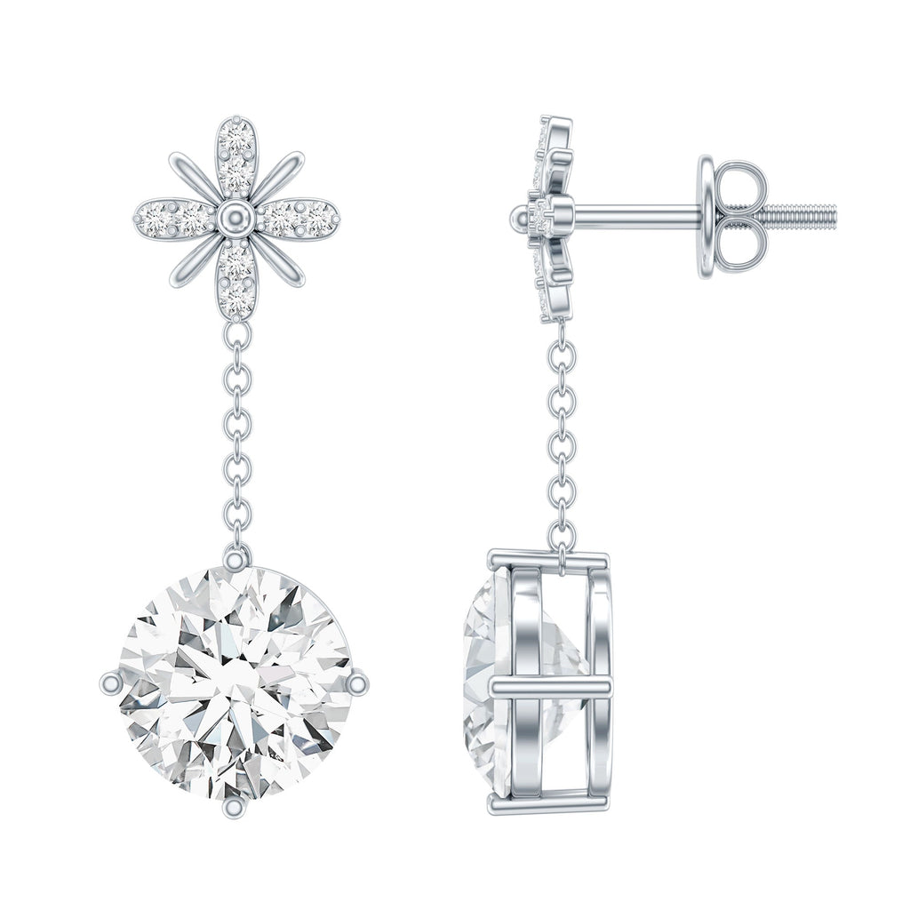 Certified 4 Carat Round Lab Grown Diamond Flower Dangle Earrings