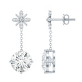 Certified 4 Carat Round Lab Grown Diamond Flower Dangle Earrings