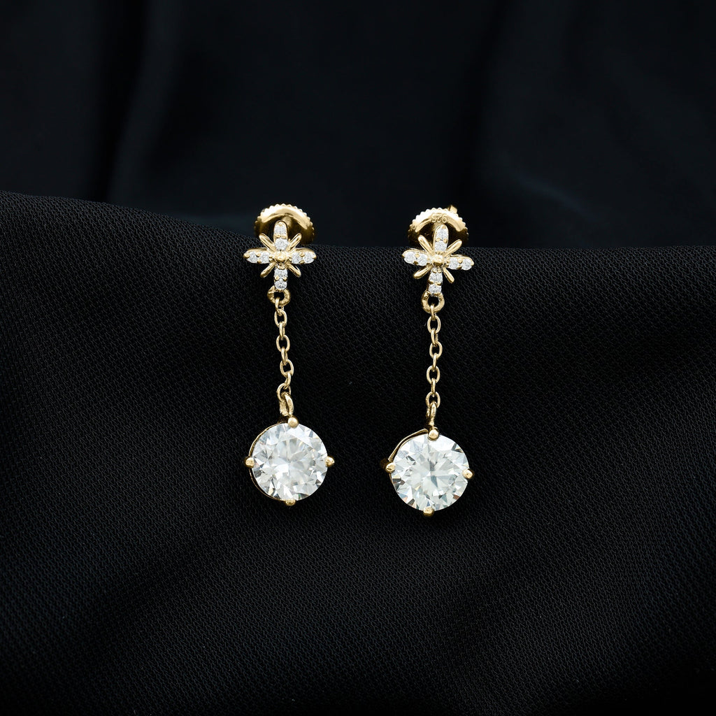 Certified 4 Carat Round Lab Grown Diamond Flower Dangle Earrings