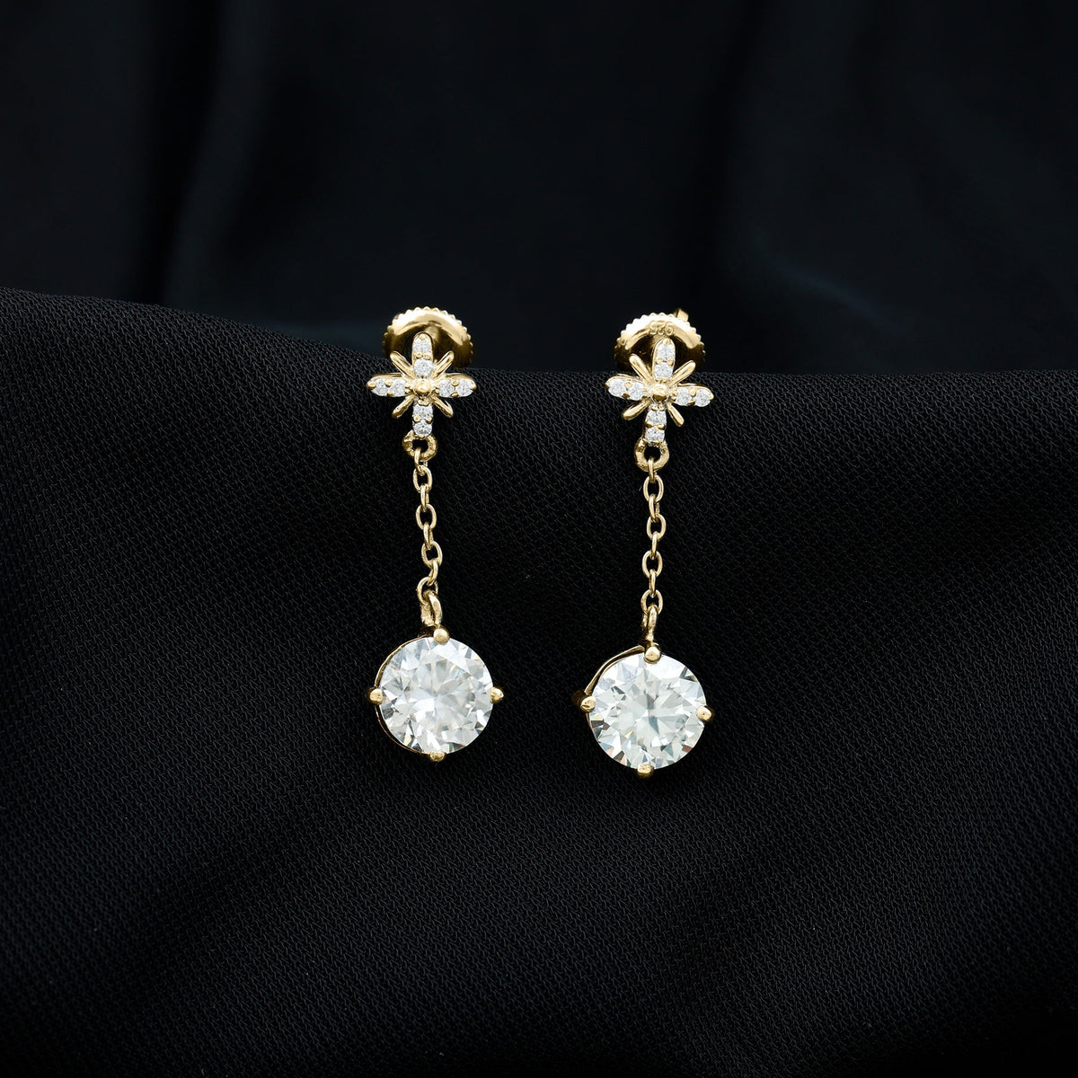 Certified 4 Carat Round Lab Grown Diamond Flower Dangle Earrings