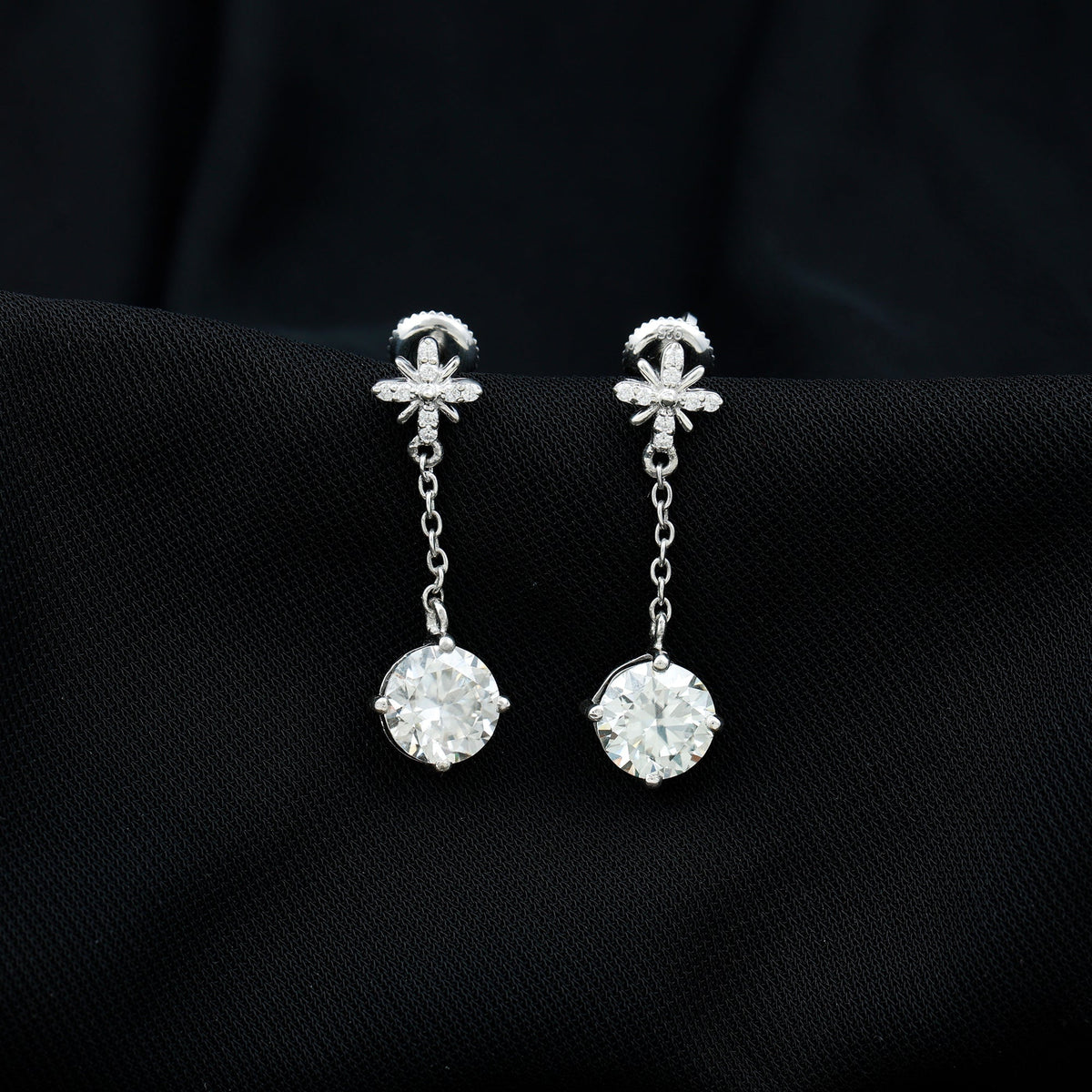 Certified 4 Carat Round Lab Grown Diamond Flower Dangle Earrings