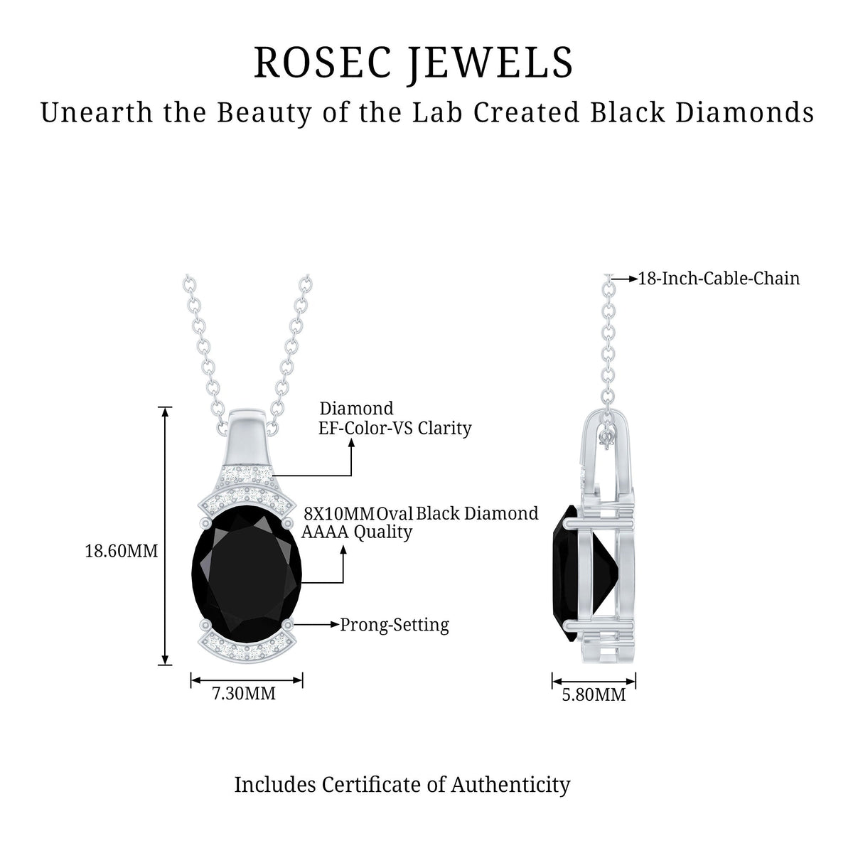 Certified 4.2 Carat Lab Grown Black and White Diamond Vintage Necklace