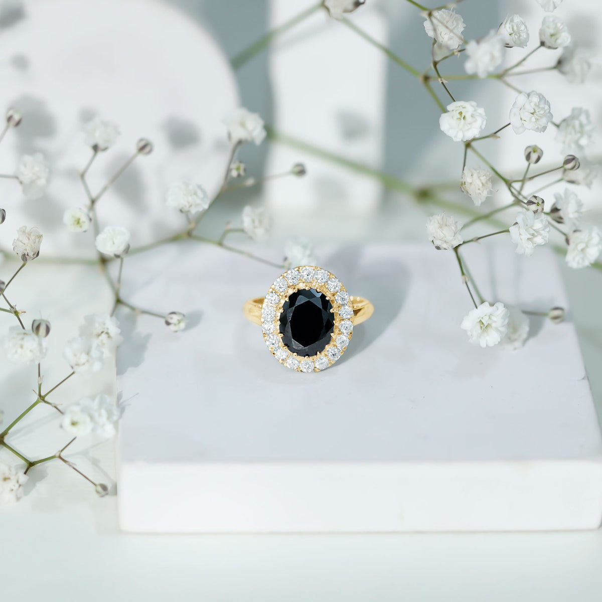 Certified 4.2 Carat Lab Grown Black Diamond Huge Engagement Ring with White Diamond Halo