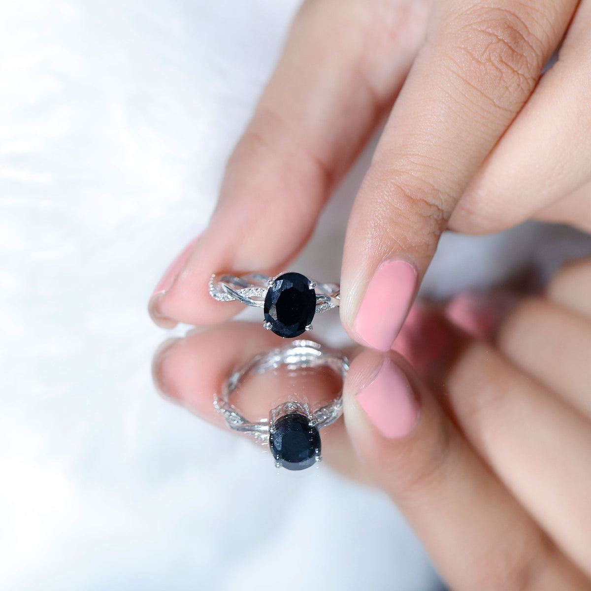 Certified 4.2 Carat Lab Grown Black Diamond Oval Engagement Ring with White Diamond