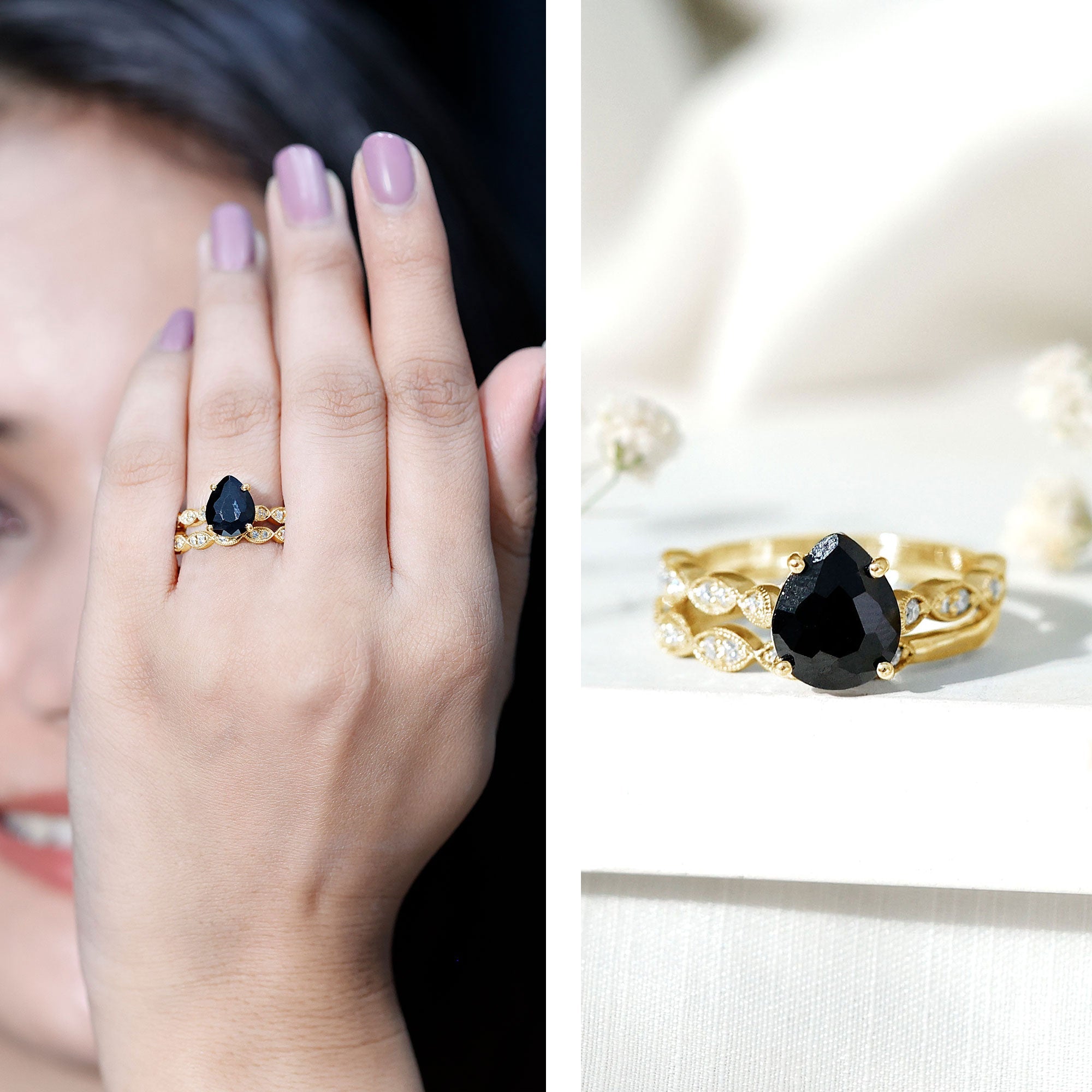 Certified 4.8 Carat Lab Grown Black Diamond Engagement Ring with Wedding Band