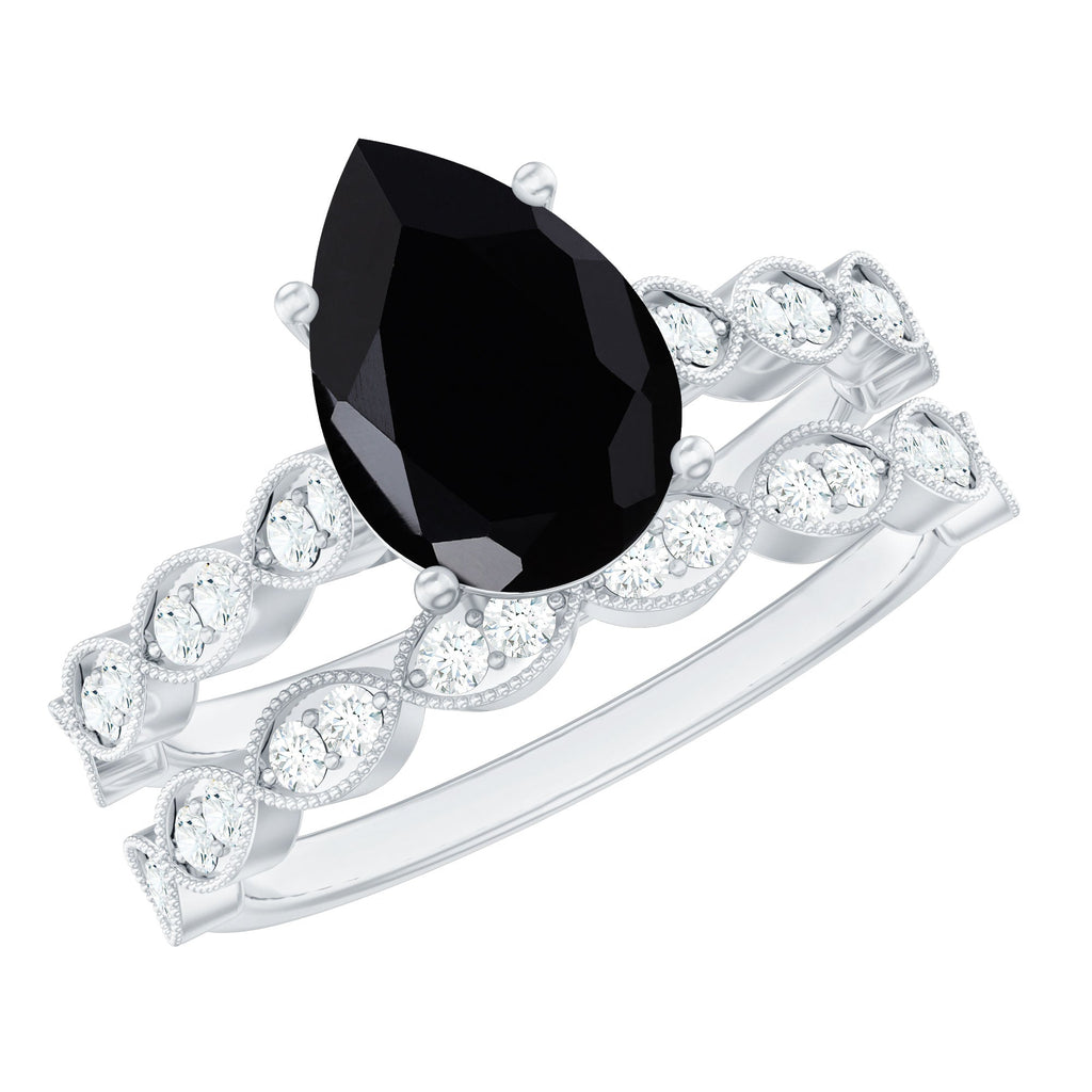 Certified 4.8 Carat Lab Grown Black Diamond Engagement Ring with Wedding Band