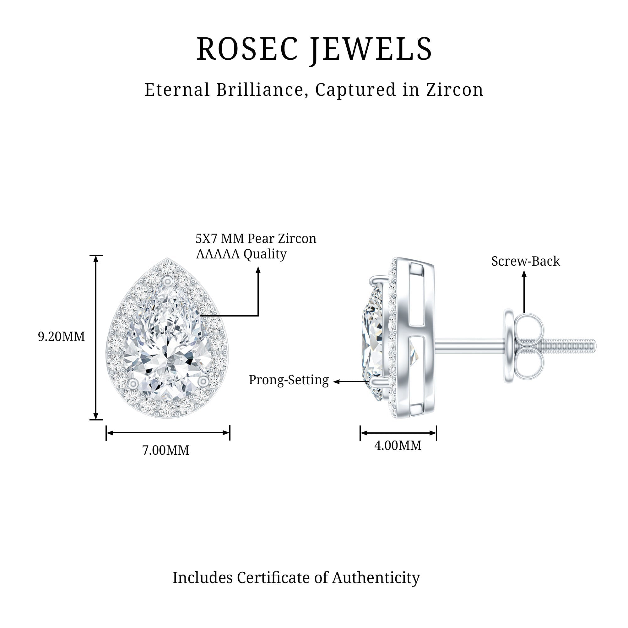 Certified 5X7 MM Cubic Zirconia Halo Stud Earrings