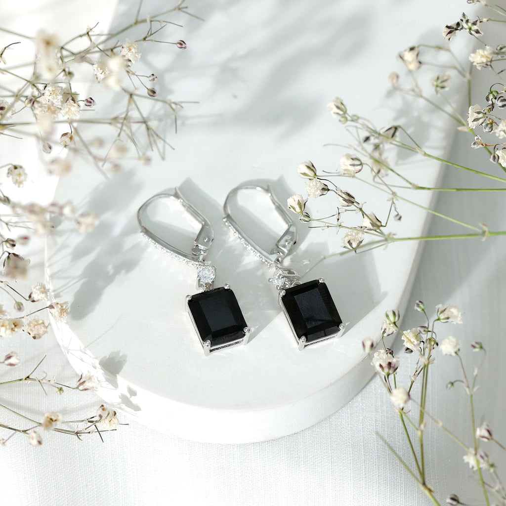 Certified 6 Carat Lab Grown Black Diamond Dangling Earrings