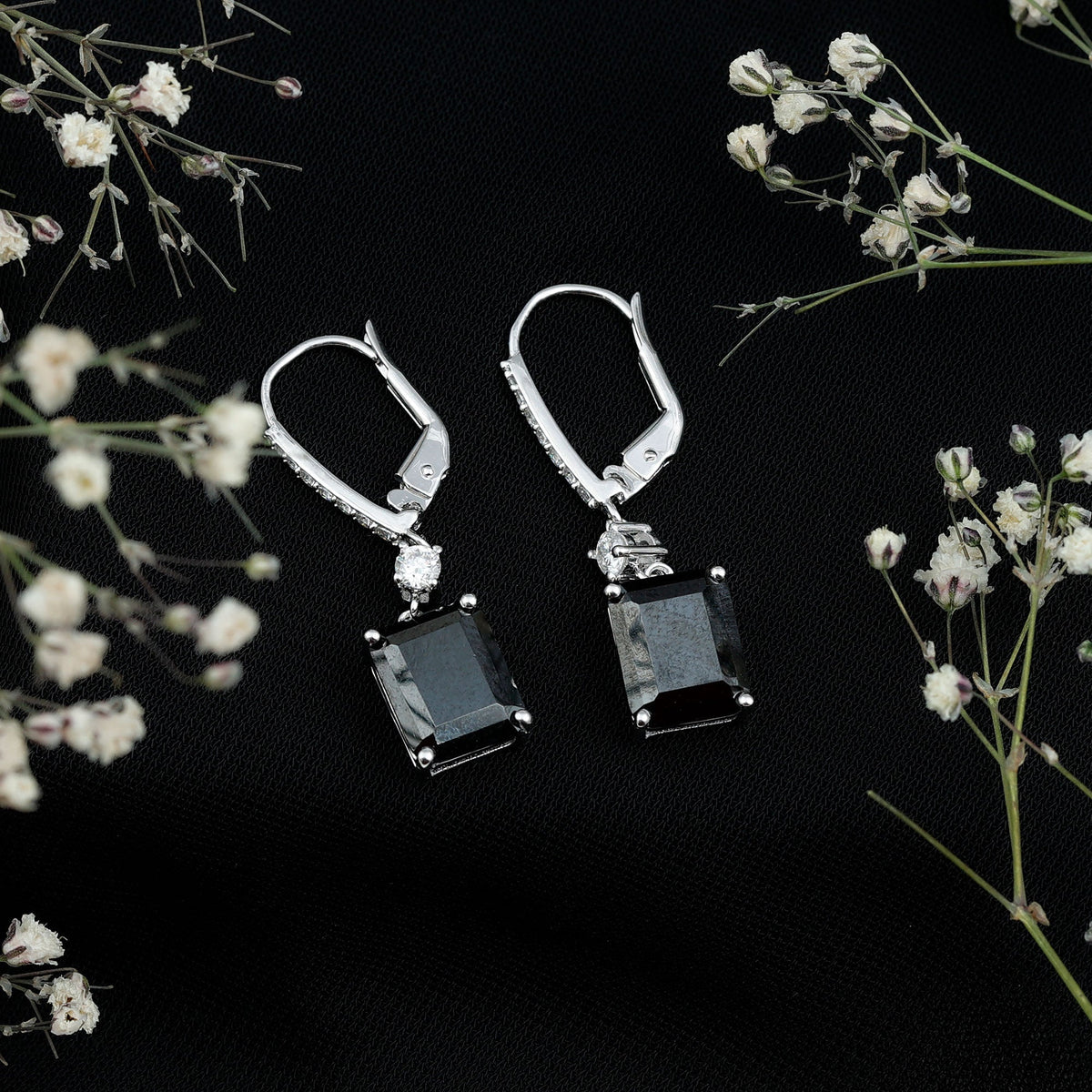 Certified 6 Carat Lab Grown Black Diamond Dangling Earrings