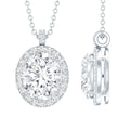 Certified 8X10 MM Oval Cubic Zirconia Halo Pendant with Chain