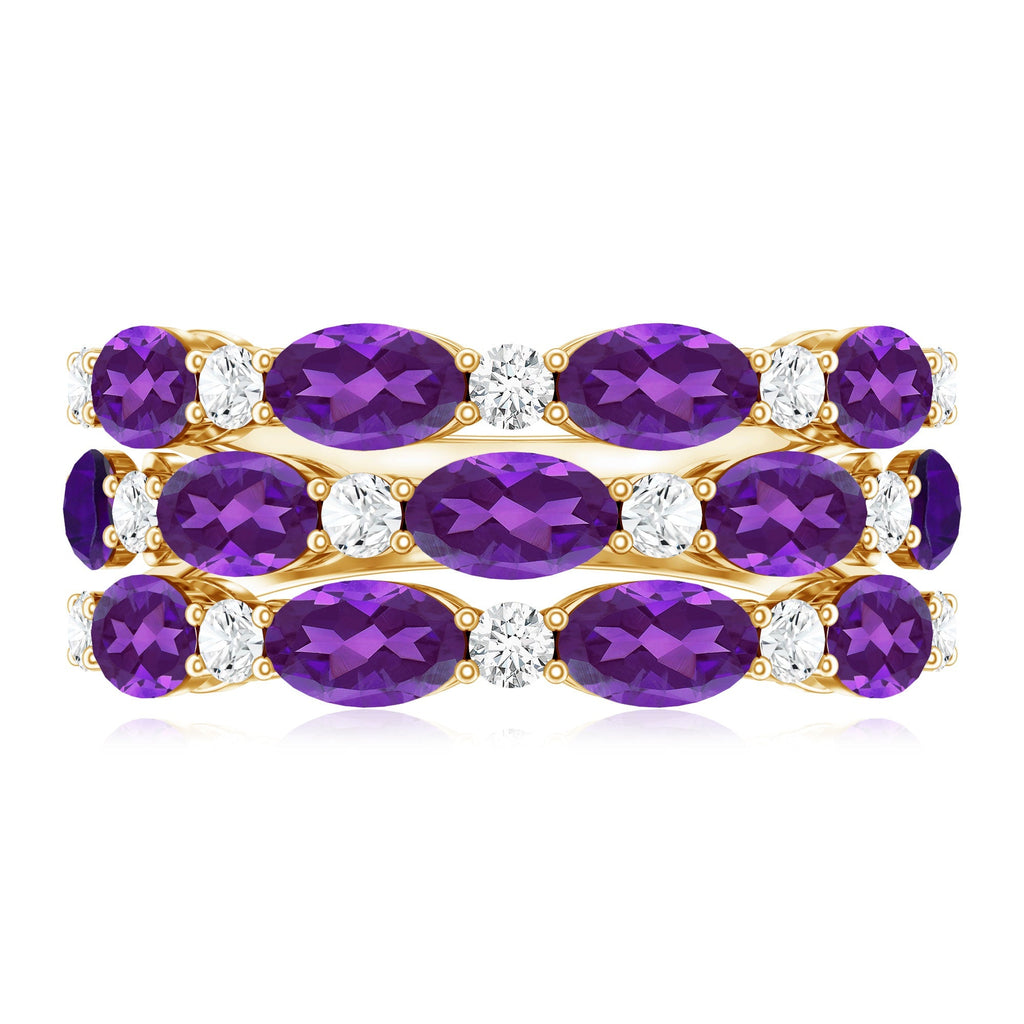 Certified Amethyst and Moissanite Three Row Wedding Band