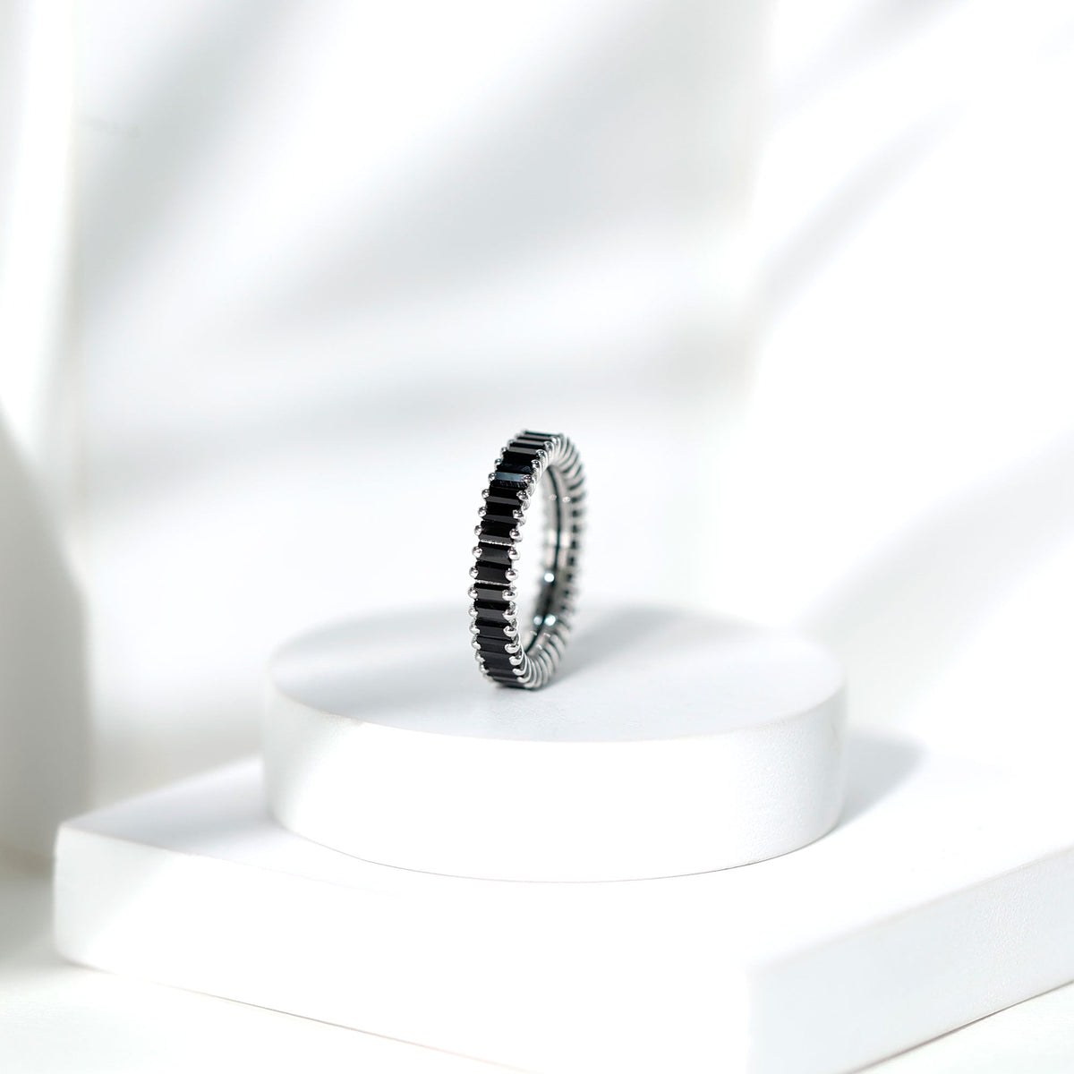 Certified Baguette Lab Grown Black Diamond Eternity Ring for Anniversary