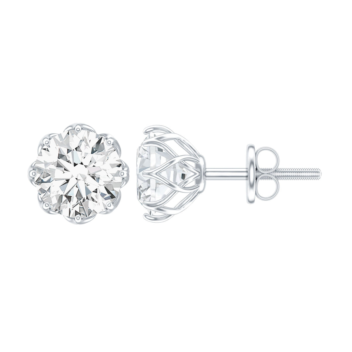 Certified Brilliant Cut 1.9 Carat Moissanite Solitaire Stud Earrings