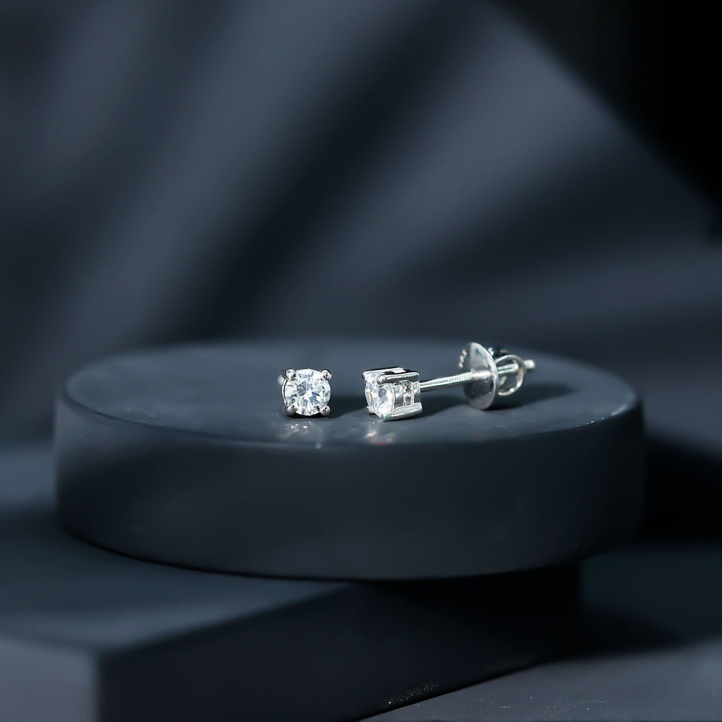 Certified Cubic Zirconia Half Carat Stud Earrings with Screw Back