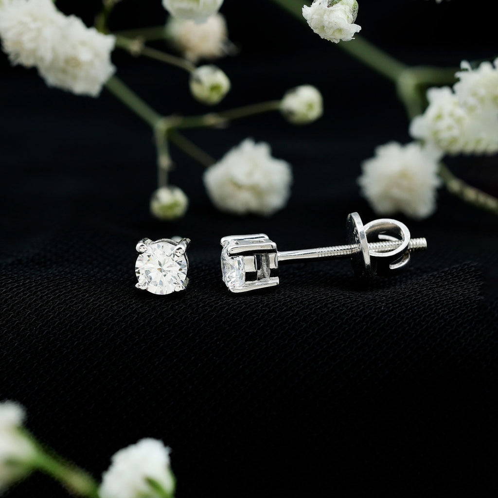 Certified Cubic Zirconia Half Carat Stud Earrings with Screw Back