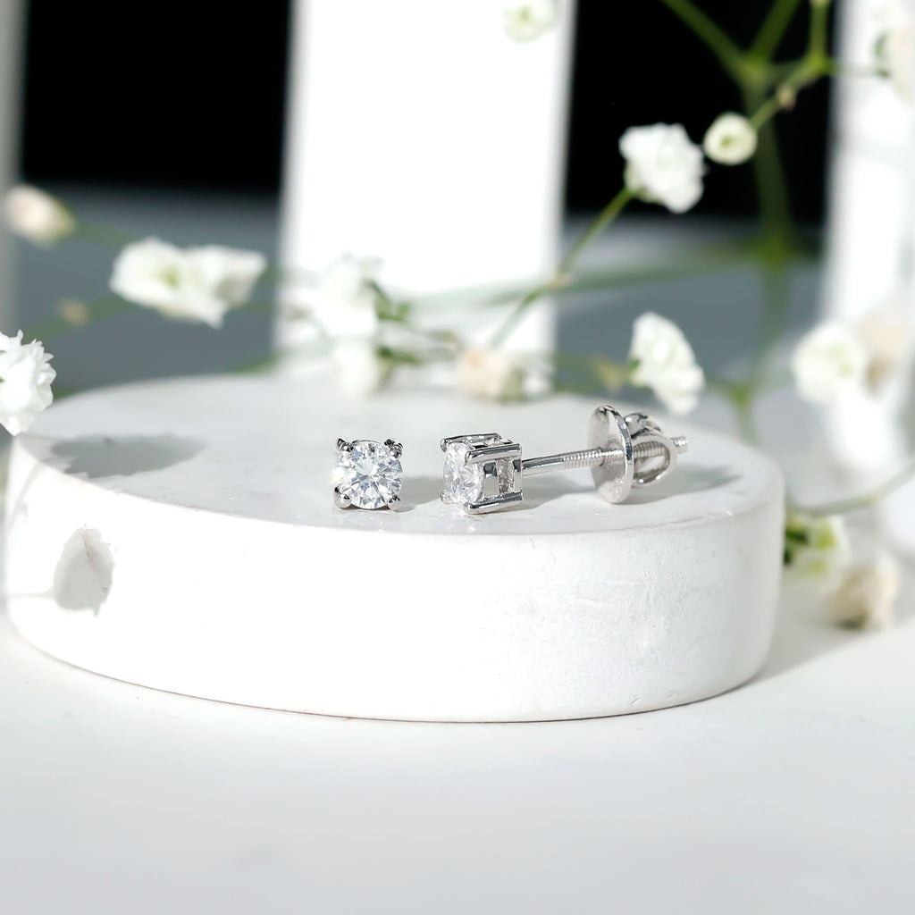 Certified Cubic Zirconia Half Carat Stud Earrings with Screw Back