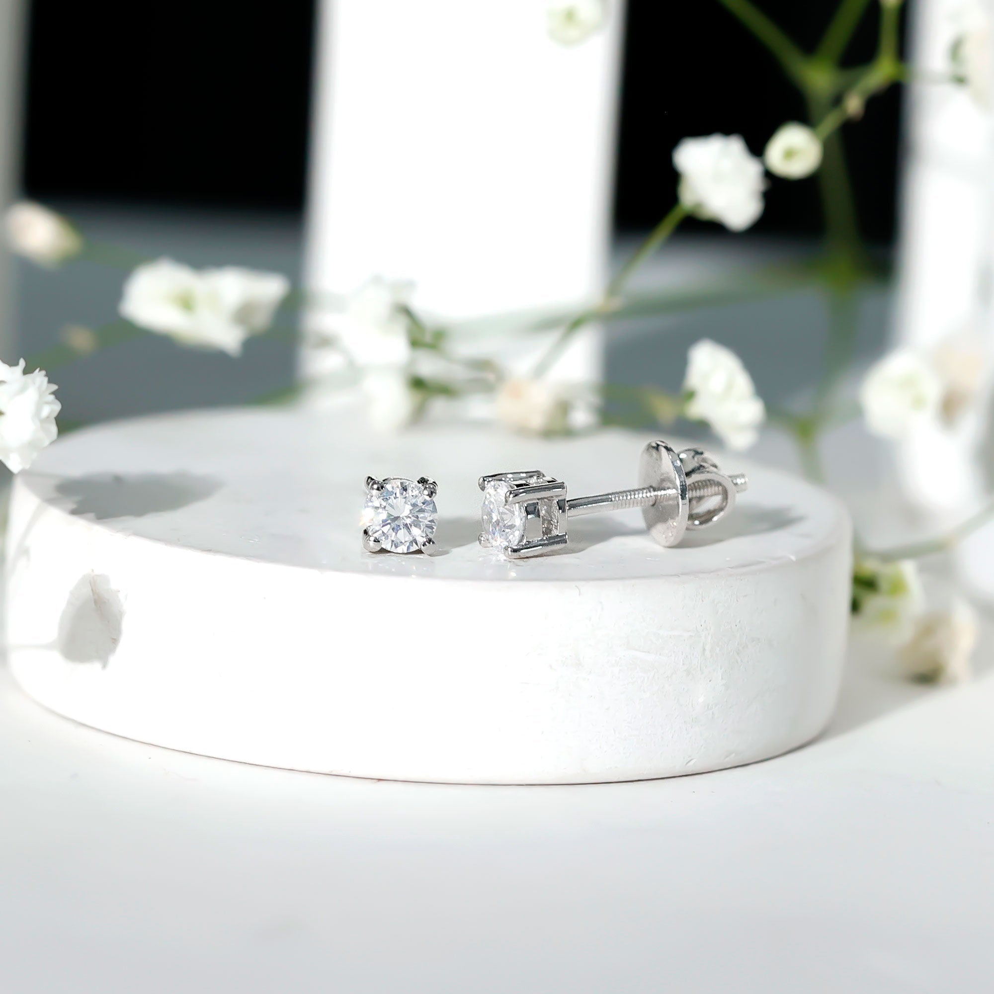 Certified Cubic Zirconia Half Carat Stud Earrings with Screw Back
