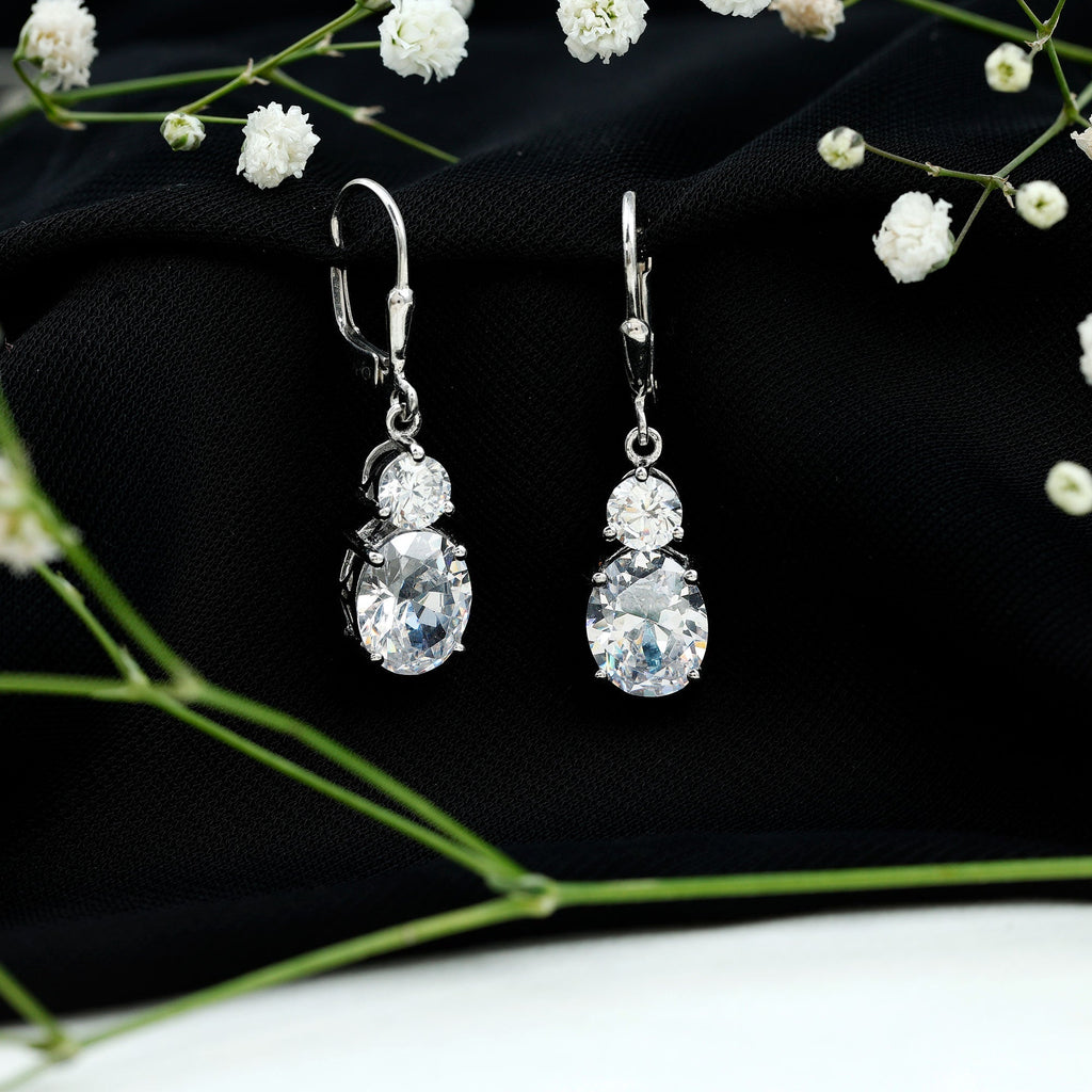 Certified Cubic Zirconia Hoop Drop Earrings with Lever Back