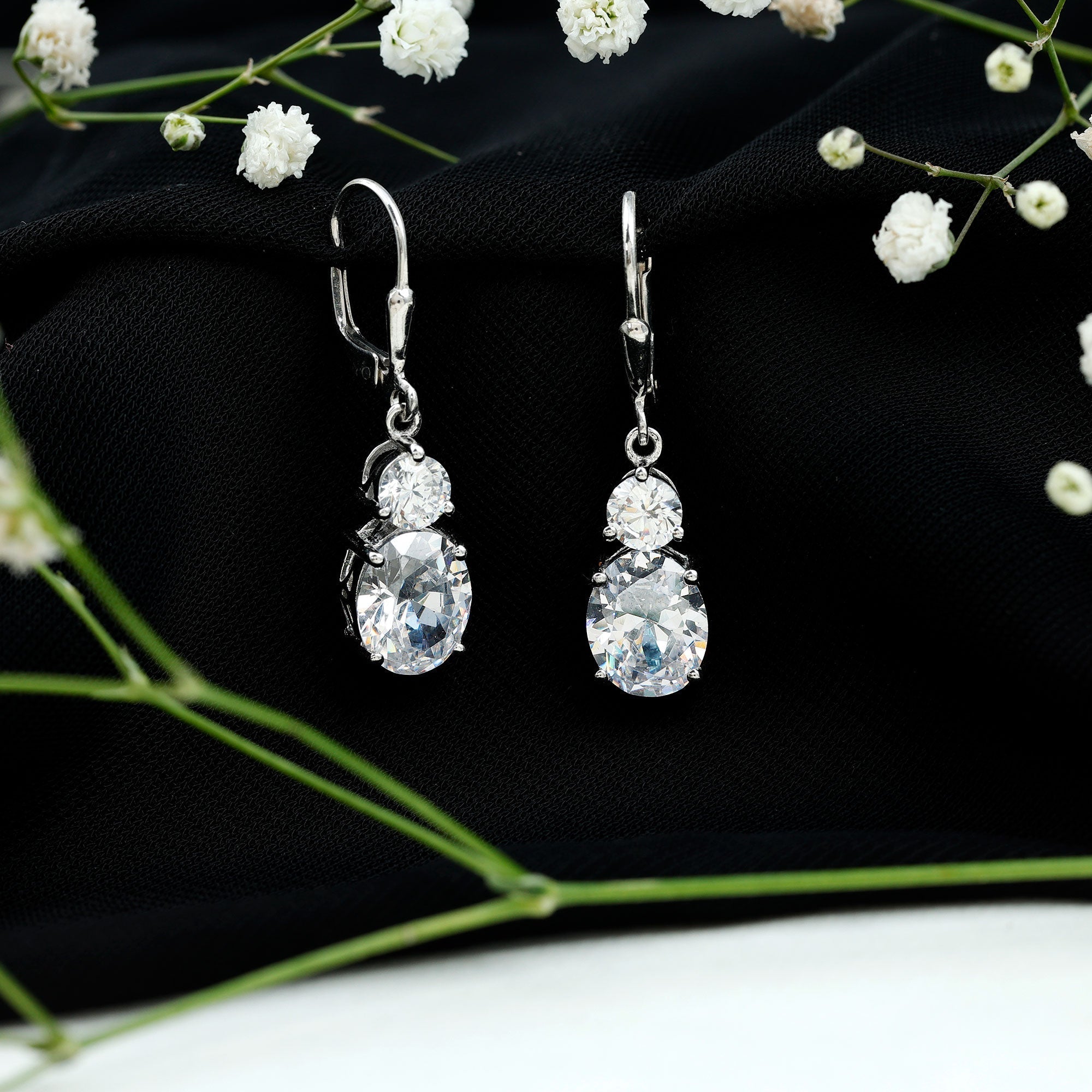 Certified Cubic Zirconia Hoop Drop Earrings with Lever Back