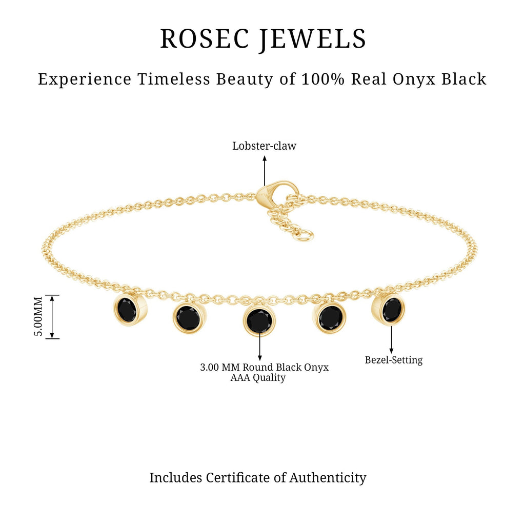 Certified Five Stone Black Onyx Charm Bracelet for Women