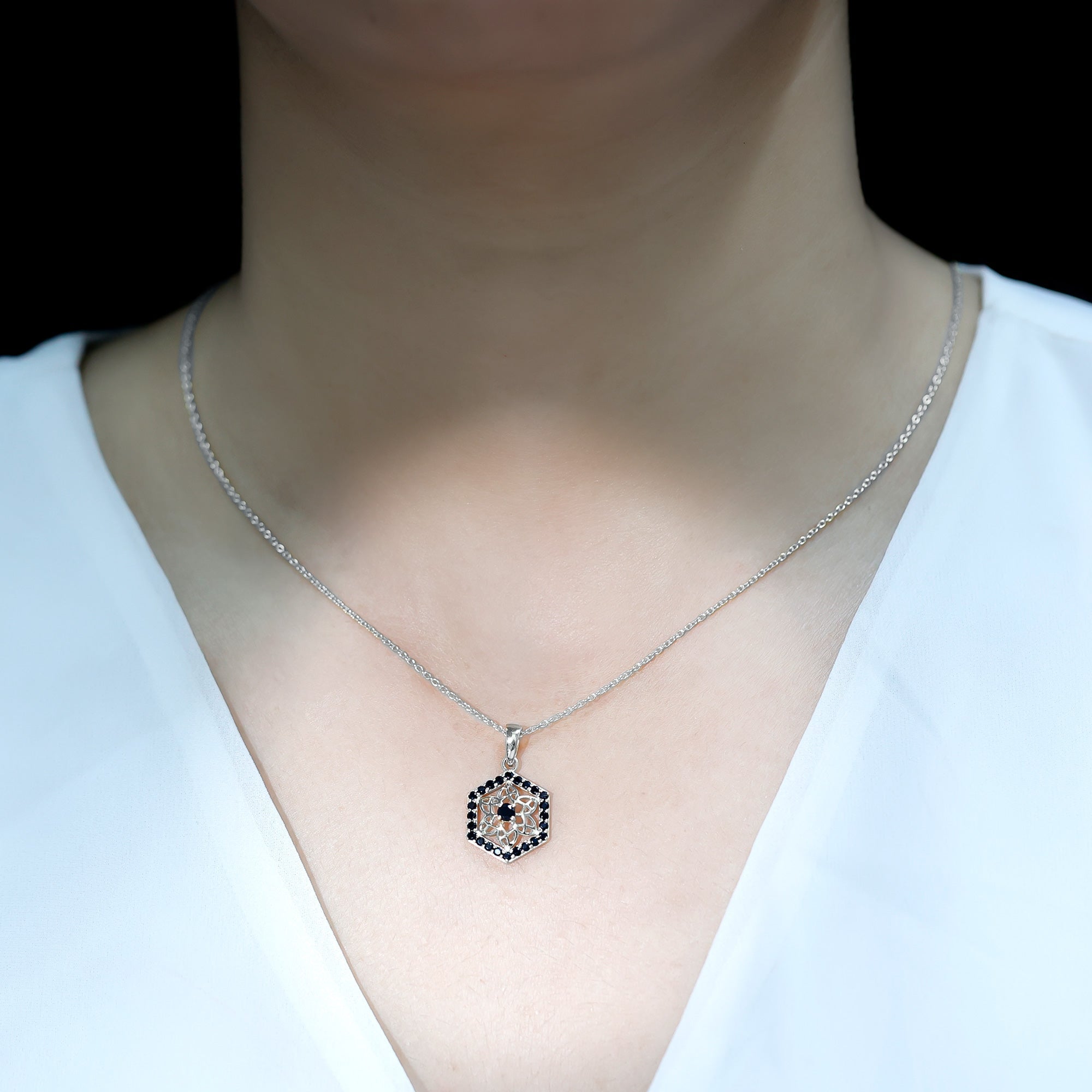 Certified Genuine Black Onyx Flower Necklace for Women
