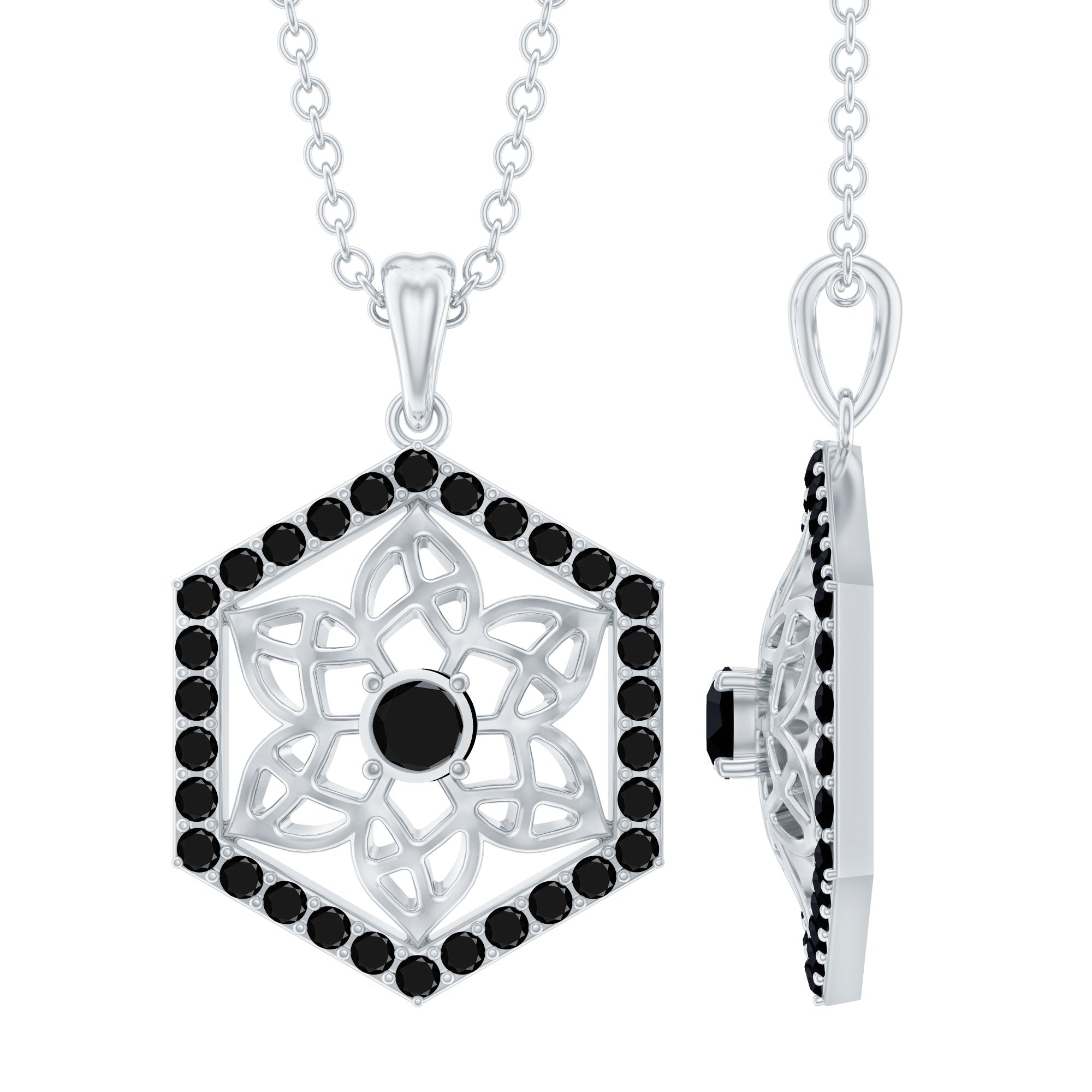 Certified Genuine Black Onyx Flower Necklace for Women