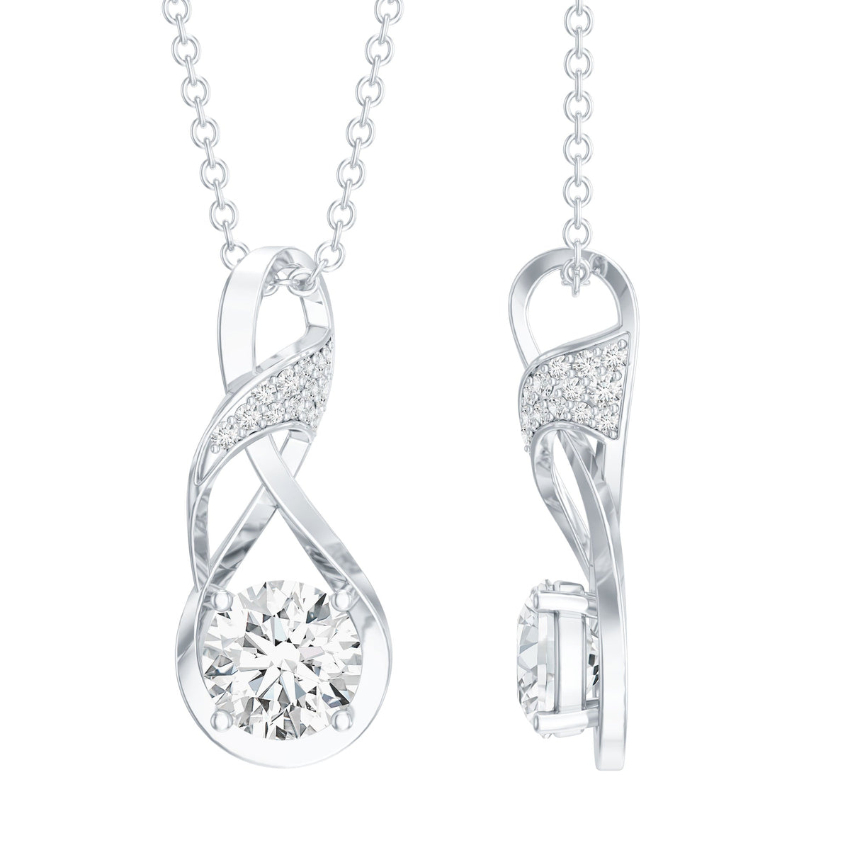 Certified Lab 0.9 Carat Round Diamond Infinity Pendant Necklace