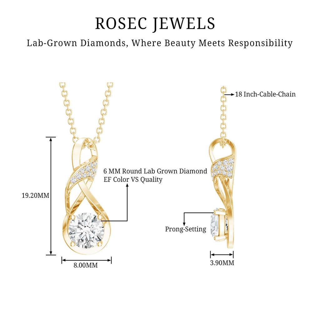 Certified Lab 0.9 Carat Round Diamond Infinity Pendant Necklace