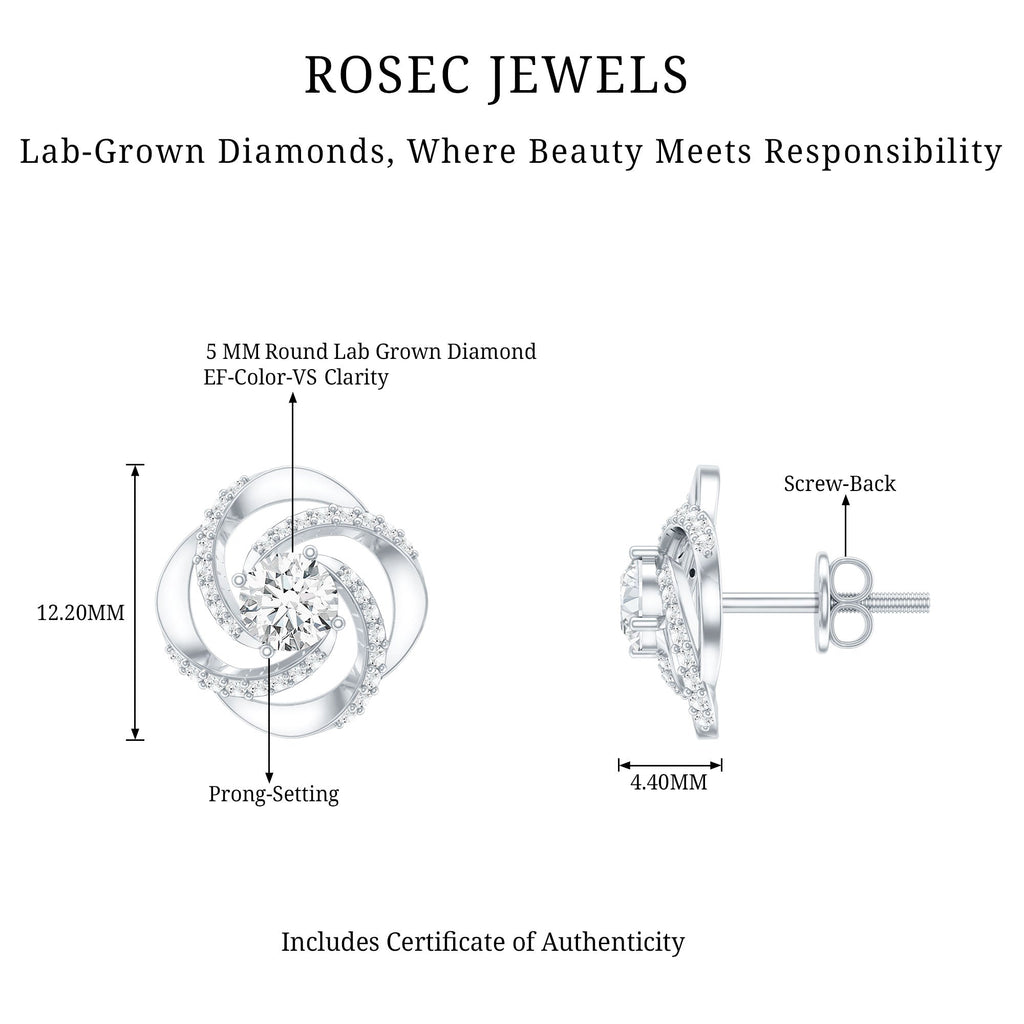 Certified Lab 0.9 Carat Round Diamond Swirl Stud Earrings