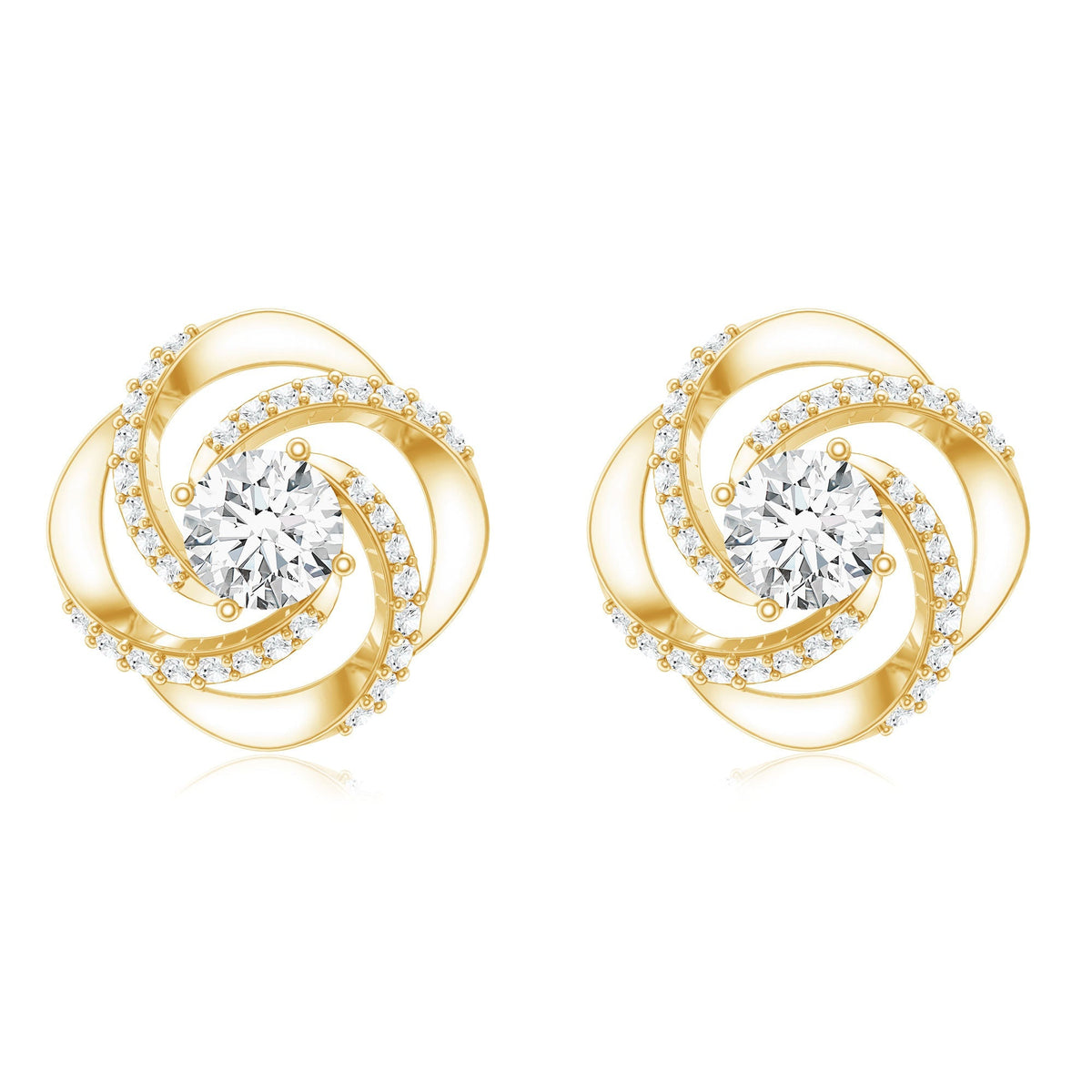 Certified Lab 0.9 Carat Round Diamond Swirl Stud Earrings