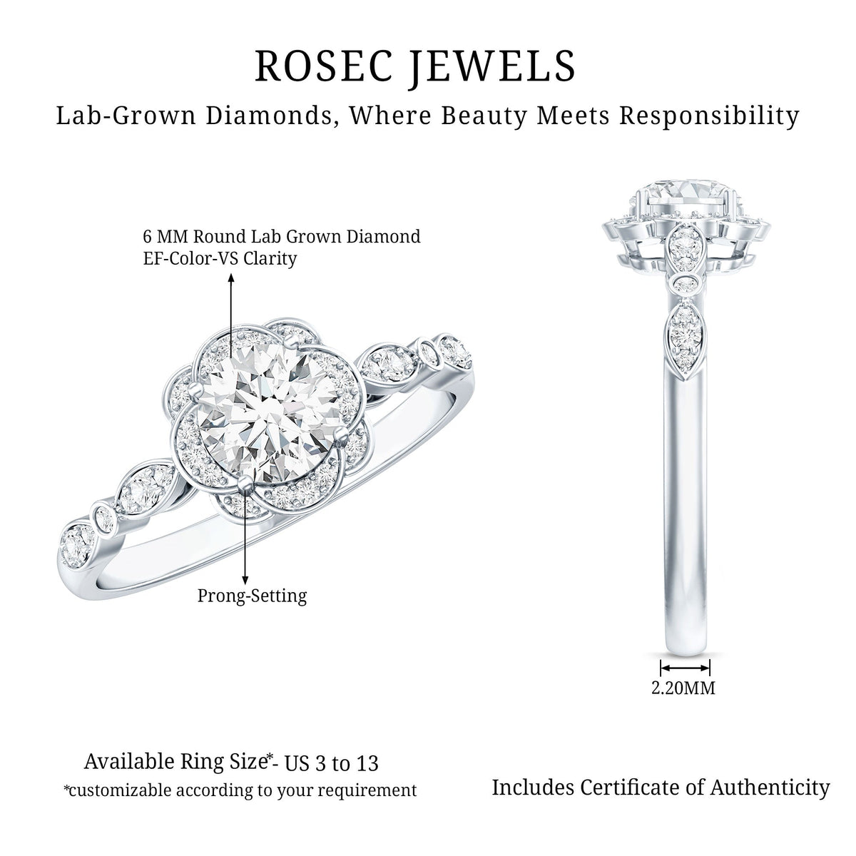 Certified Lab Grown 0.9 Carat Diamond Nature Engagement Ring